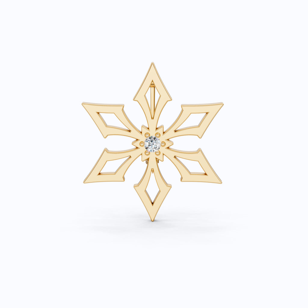 Trendy Snowflake Diamond Brooch in 14K White Gold, Modern Winter Star Jewelry, Gift for Her, Handmade Bridal Accessory, Geometric Brooch Gift