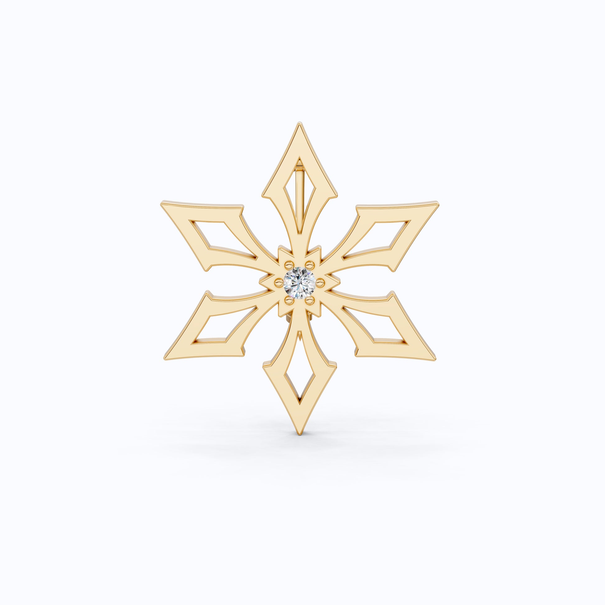 Trendy Snowflake Diamond Brooch in 14K White Gold, Modern Winter Star Jewelry, Gift for Her, Handmade Bridal Accessory, Geometric Brooch Gift