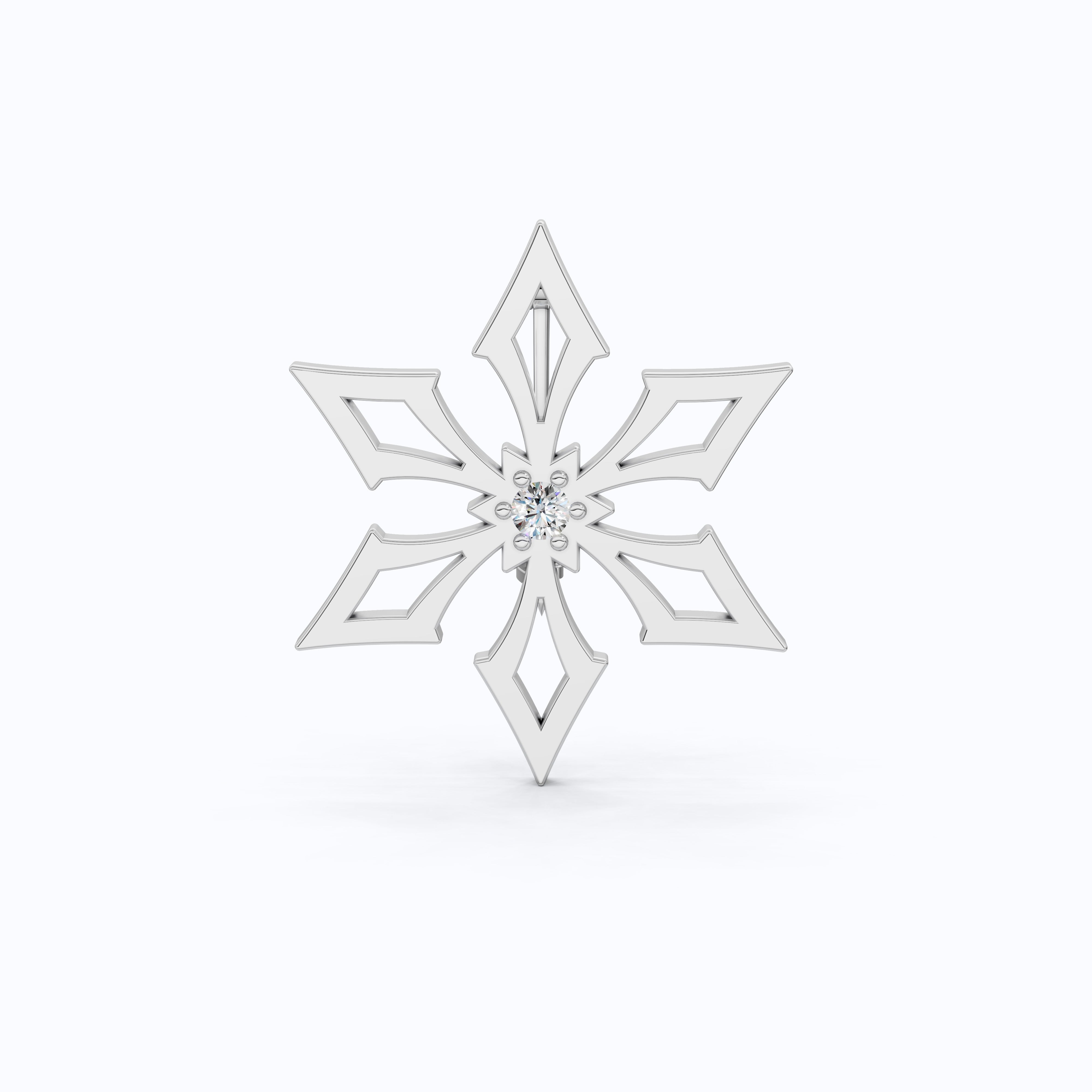 Trendy Snowflake Diamond Brooch in 14K White Gold, Modern Winter Star Jewelry, Gift for Her, Handmade Bridal Accessory, Geometric Brooch Gift
