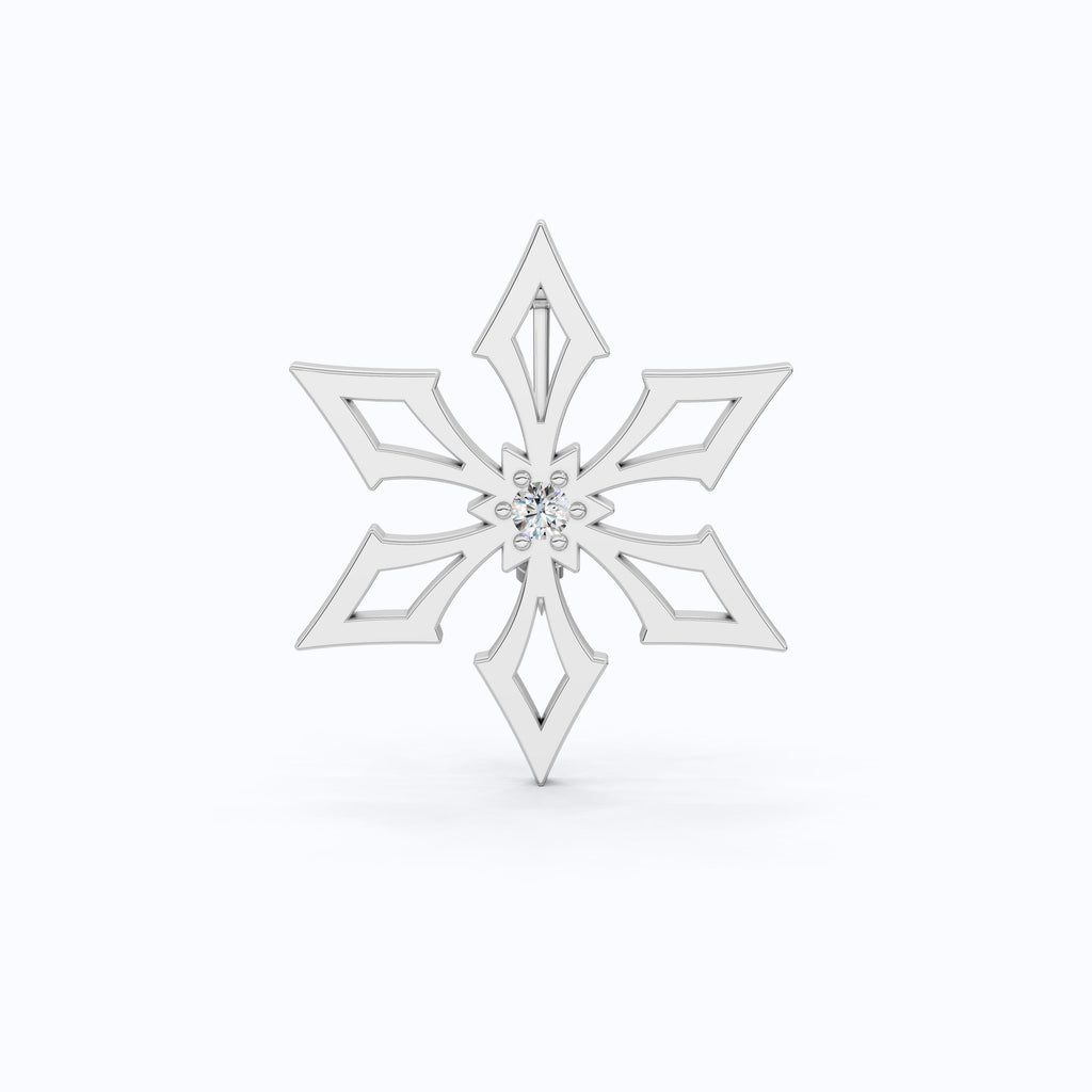 Trendy Snowflake Diamond Brooch in 14K White Gold, Modern Winter Star Jewelry, Gift for Her, Handmade Bridal Accessory, Geometric Brooch Gift