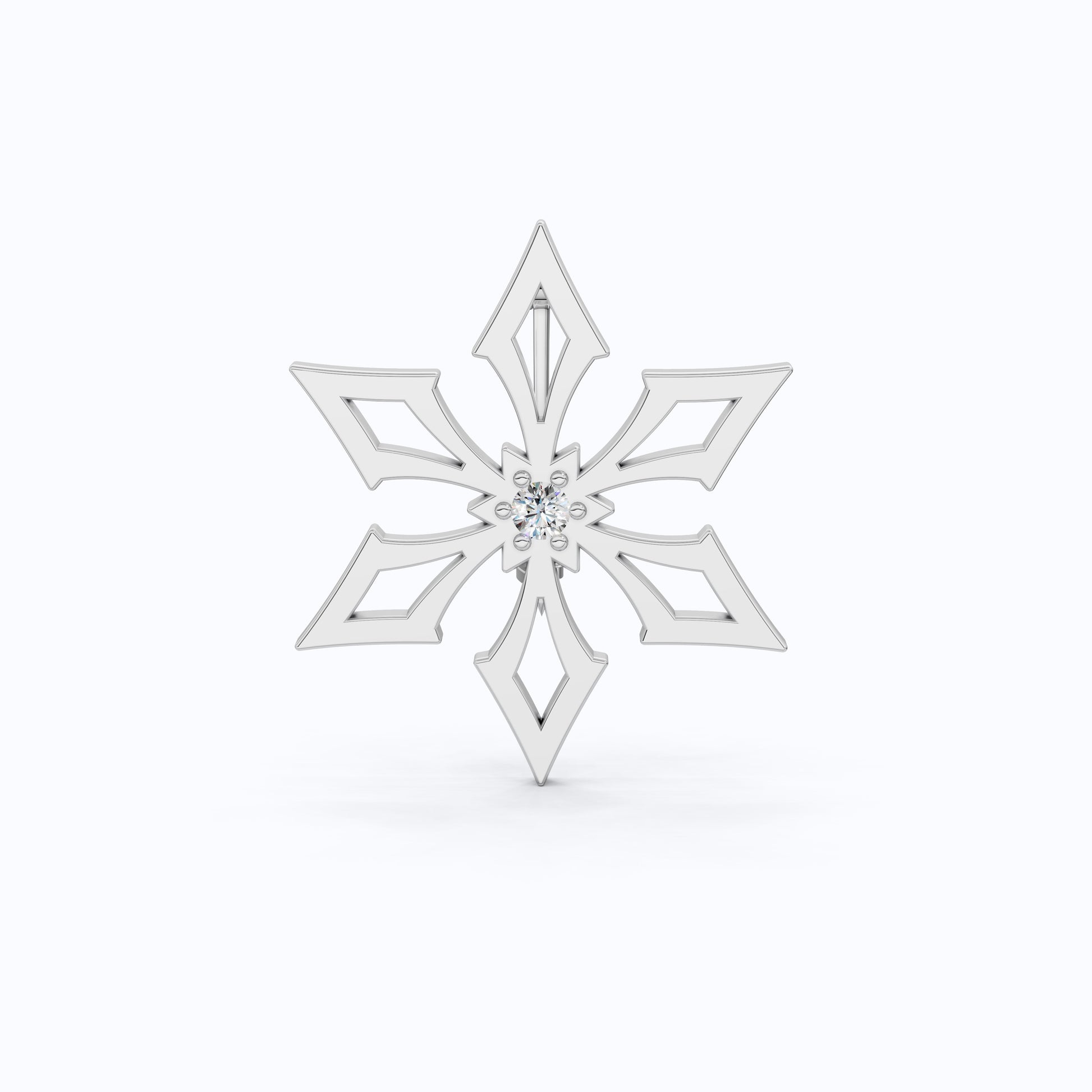 Trendy Snowflake Diamond Brooch in 14K White Gold, Modern Winter Star Jewelry, Gift for Her, Handmade Bridal Accessory, Geometric Brooch Gift