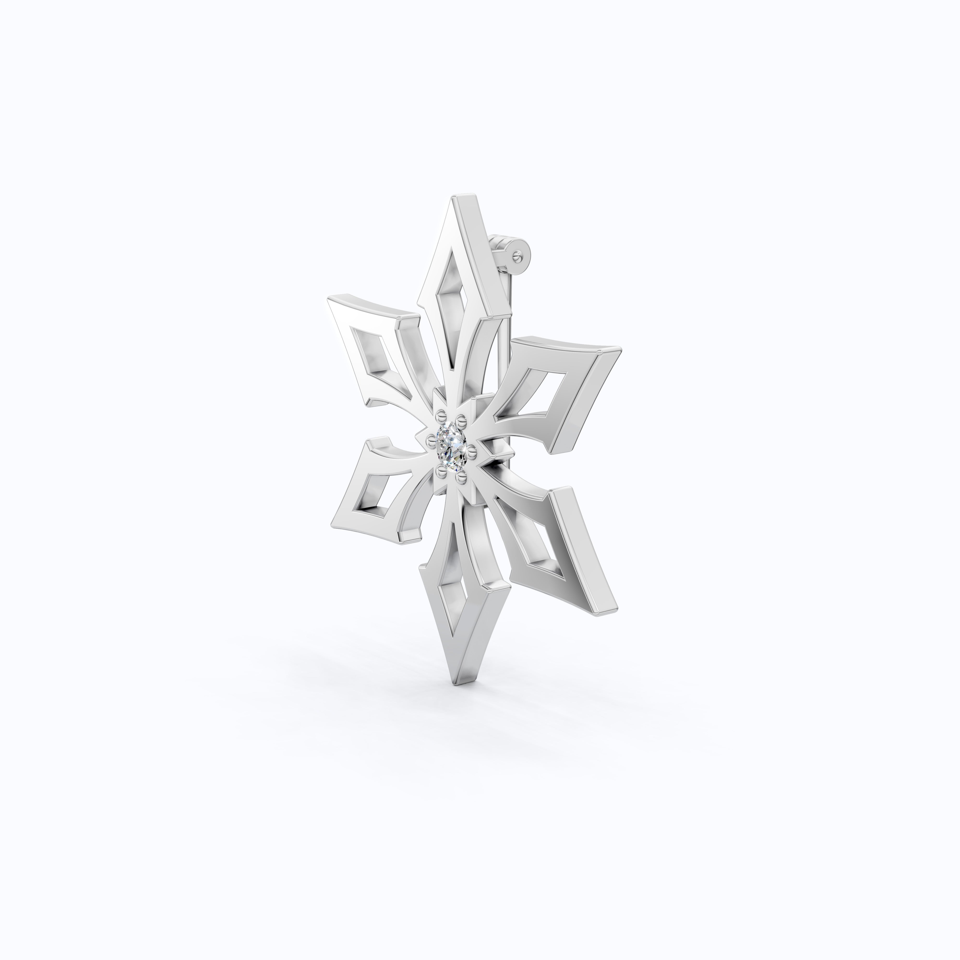 Trendy Snowflake Diamond Brooch in 14K White Gold, Modern Winter Star Jewelry, Gift for Her, Handmade Bridal Accessory, Geometric Brooch Gift
