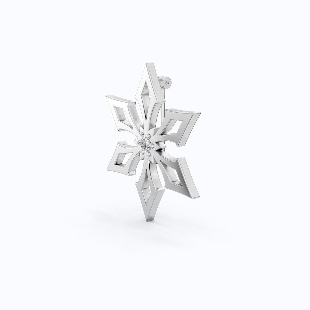 Trendy Snowflake Diamond Brooch in 14K White Gold, Modern Winter Star Jewelry, Gift for Her, Handmade Bridal Accessory, Geometric Brooch Gift