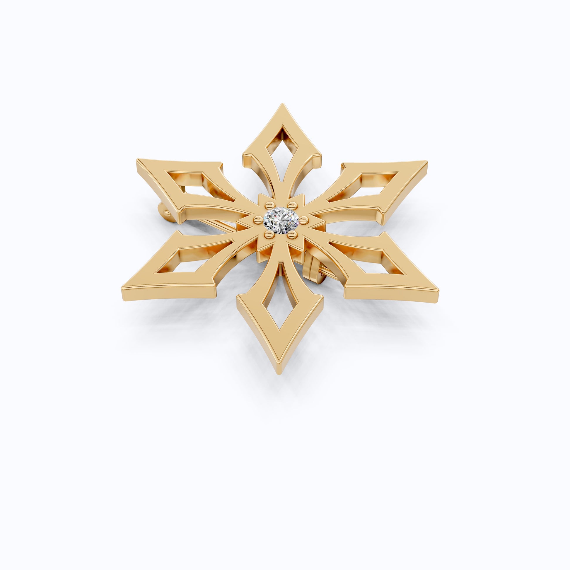 Trendy Snowflake Diamond Brooch in 14K White Gold, Modern Winter Star Jewelry, Gift for Her, Handmade Bridal Accessory, Geometric Brooch Gift