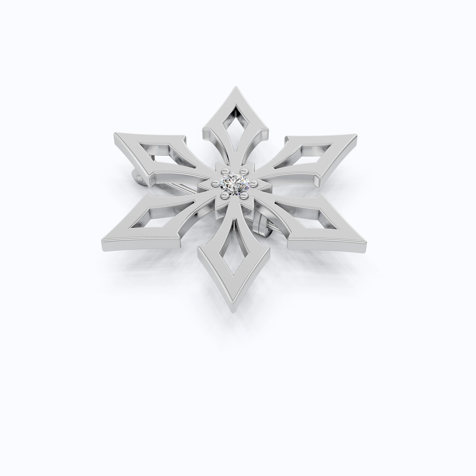 Trendy Snowflake Diamond Brooch in 14K White Gold, Modern Winter Star Jewelry, Gift for Her, Handmade Bridal Accessory, Geometric Brooch Gift