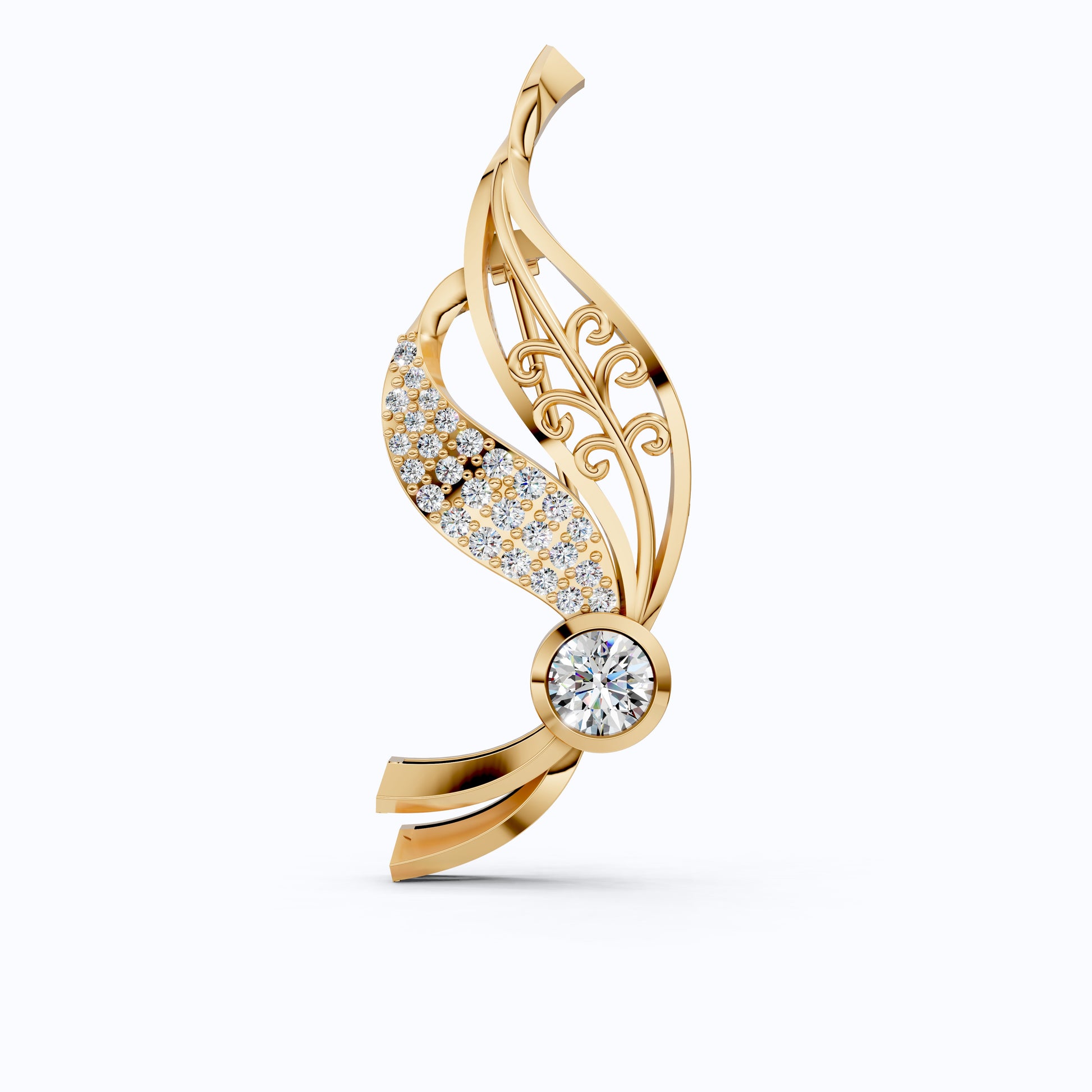 Nature Inspired Diamond Brooch in Lab Grown Diamond-14k Solid Gold, Dress Pin Jewelry for Women, Wedding Gift