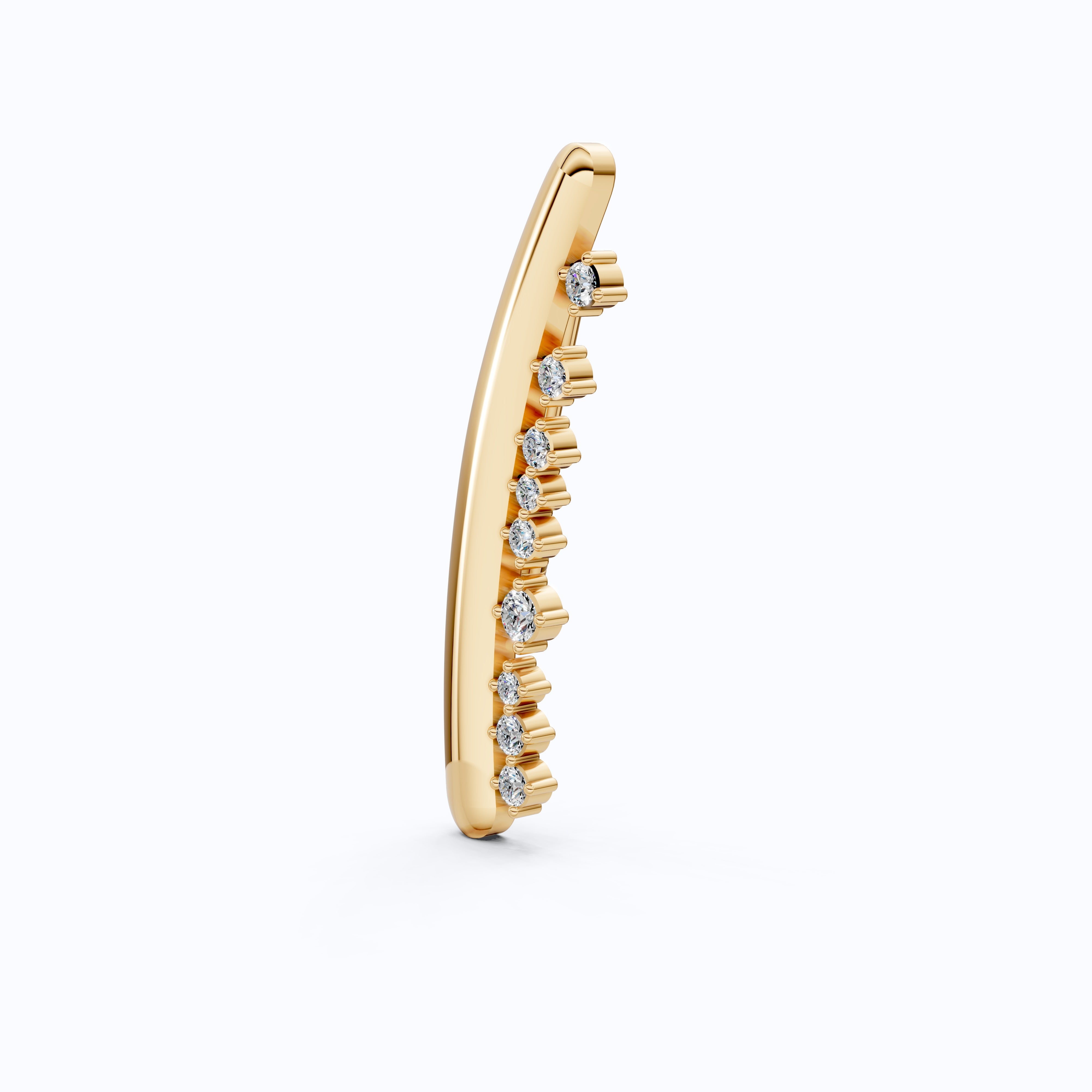Men's Gold Brooch with Diamonds, 14K Yellow Gold Curved Pin for Suit or Wedding, Luxury Gift for Him