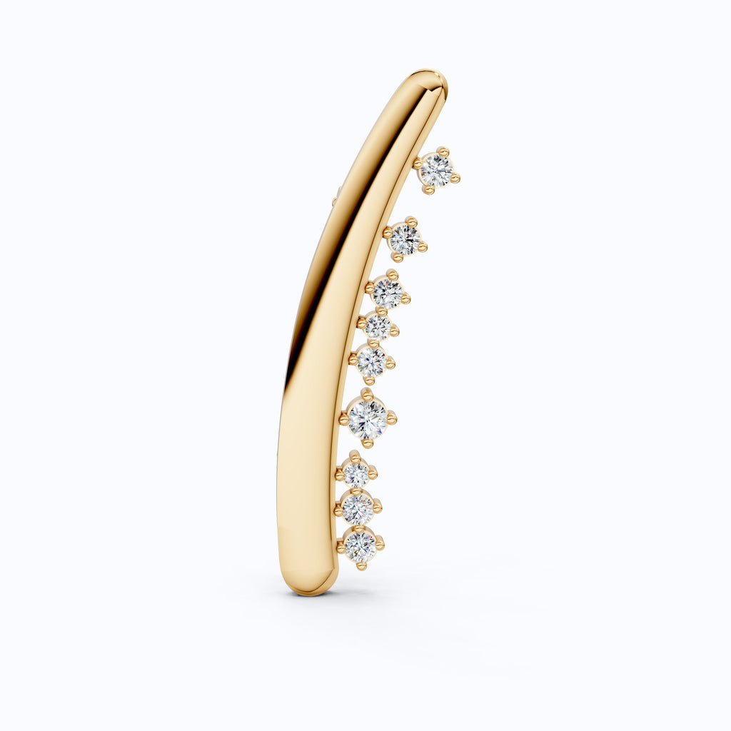 Men's Gold Brooch with Diamonds, 14K Yellow Gold Curved Pin for Suit or Wedding, Luxury Gift for Him