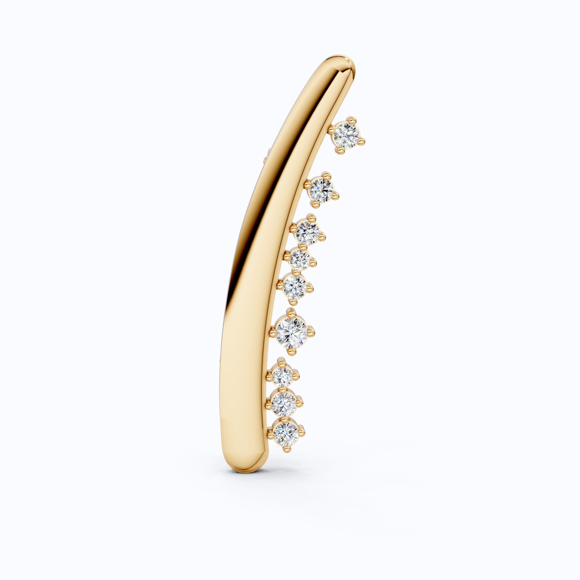 Men's Gold Brooch with Diamonds, 14K Yellow Gold Curved Pin for Suit or Wedding, Luxury Gift for Him