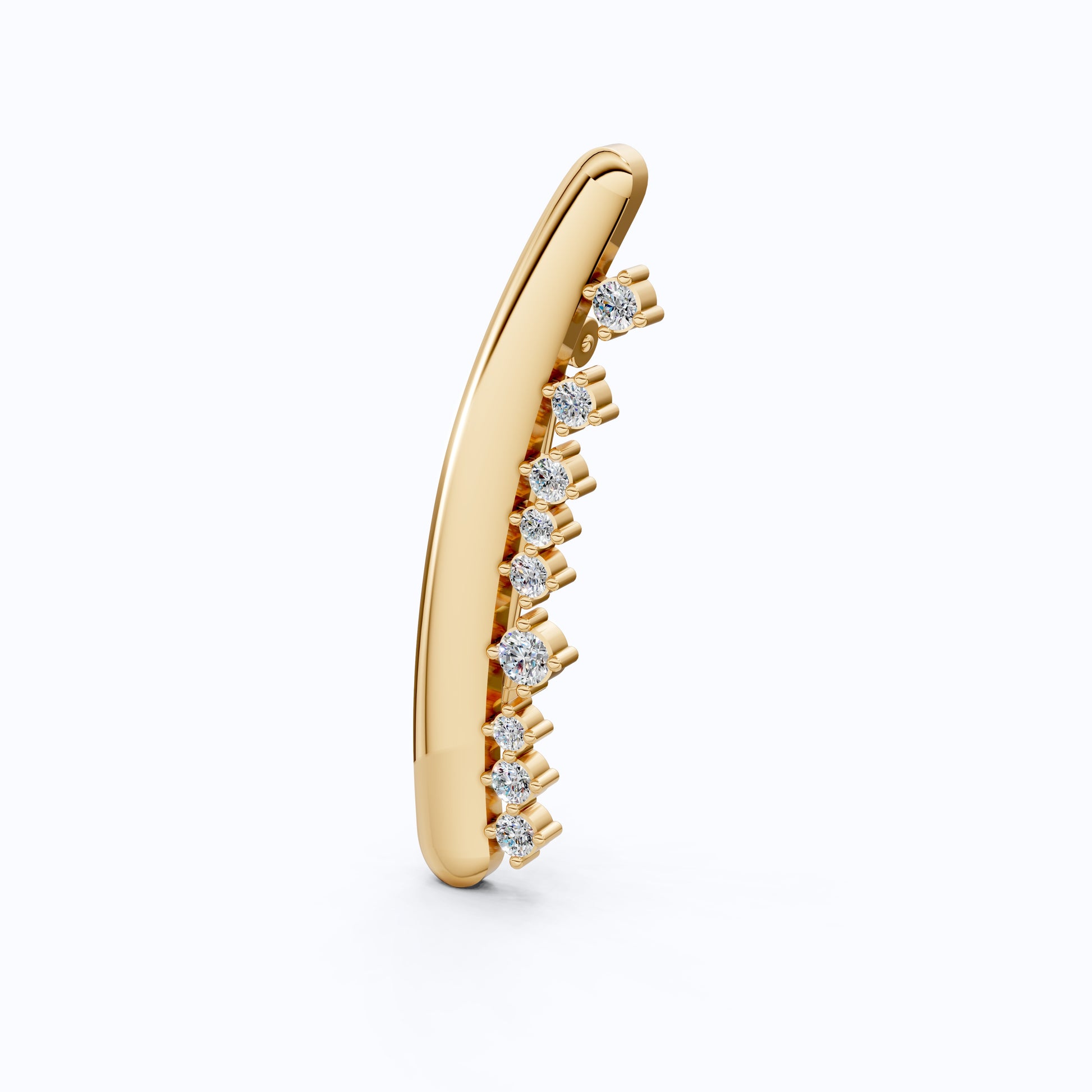 Men's Gold Brooch with Diamonds, 14K Yellow Gold Curved Pin for Suit or Wedding, Luxury Gift for Him