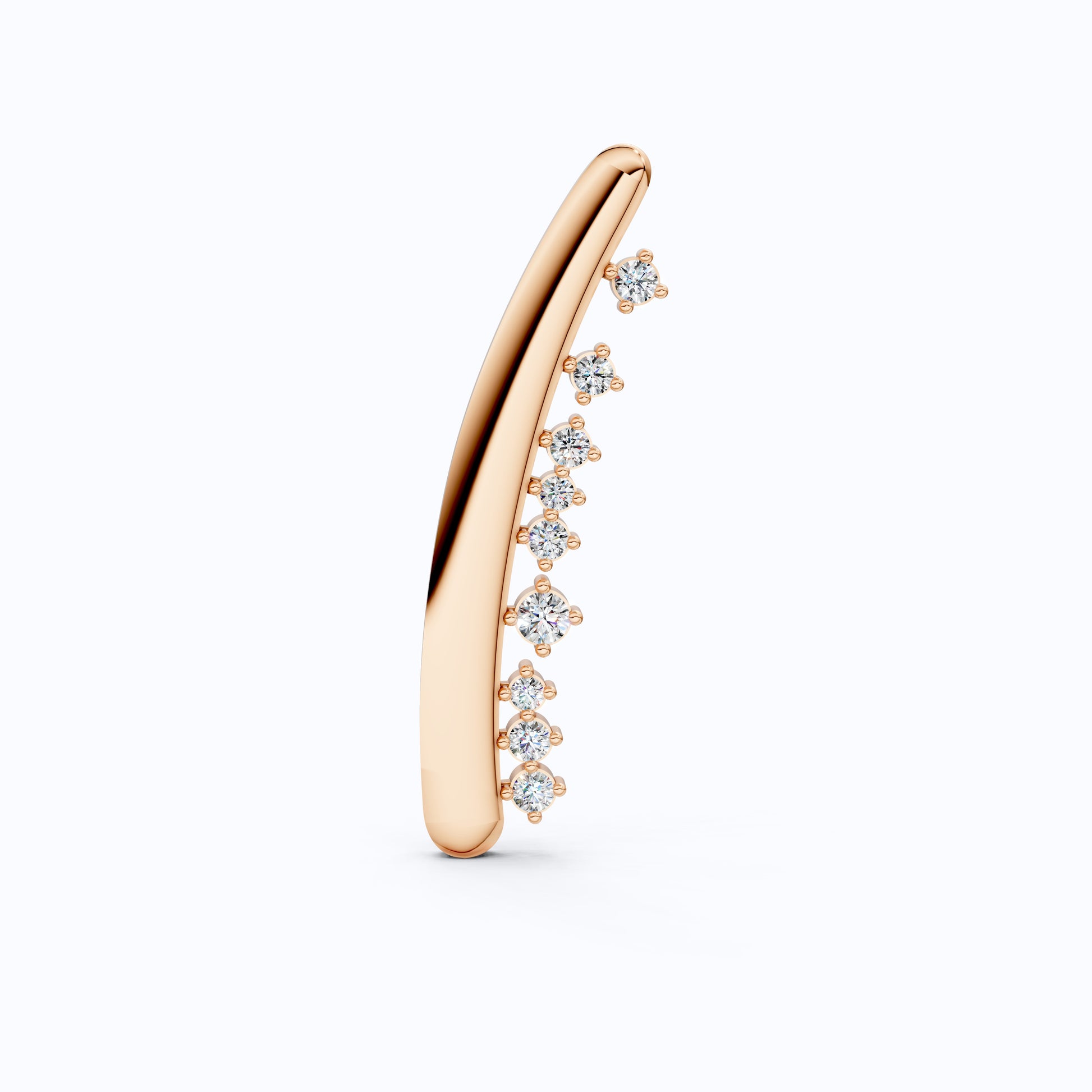 Men's Gold Brooch with Diamonds, 14K Yellow Gold Curved Pin for Suit or Wedding, Luxury Gift for Him