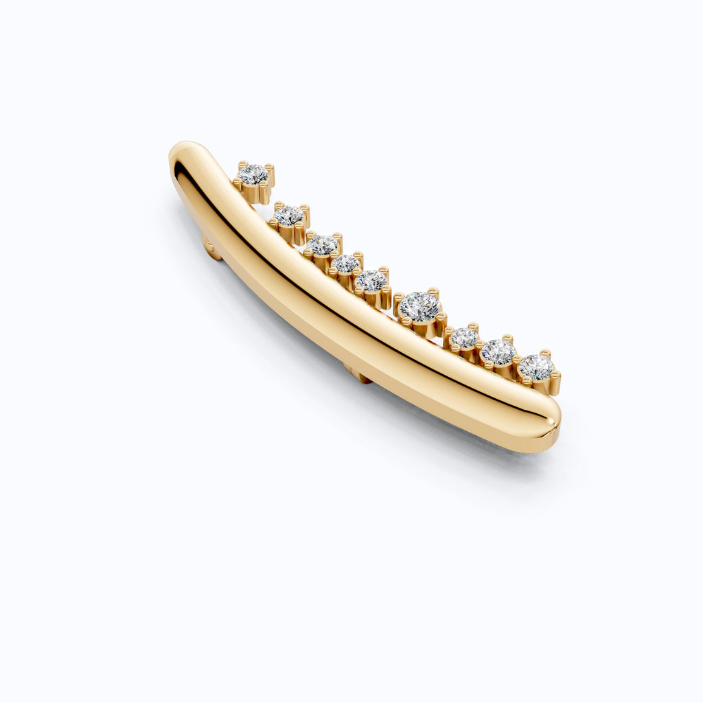 Men's Gold Brooch with Diamonds, 14K Yellow Gold Curved Pin for Suit or Wedding, Luxury Gift for Him