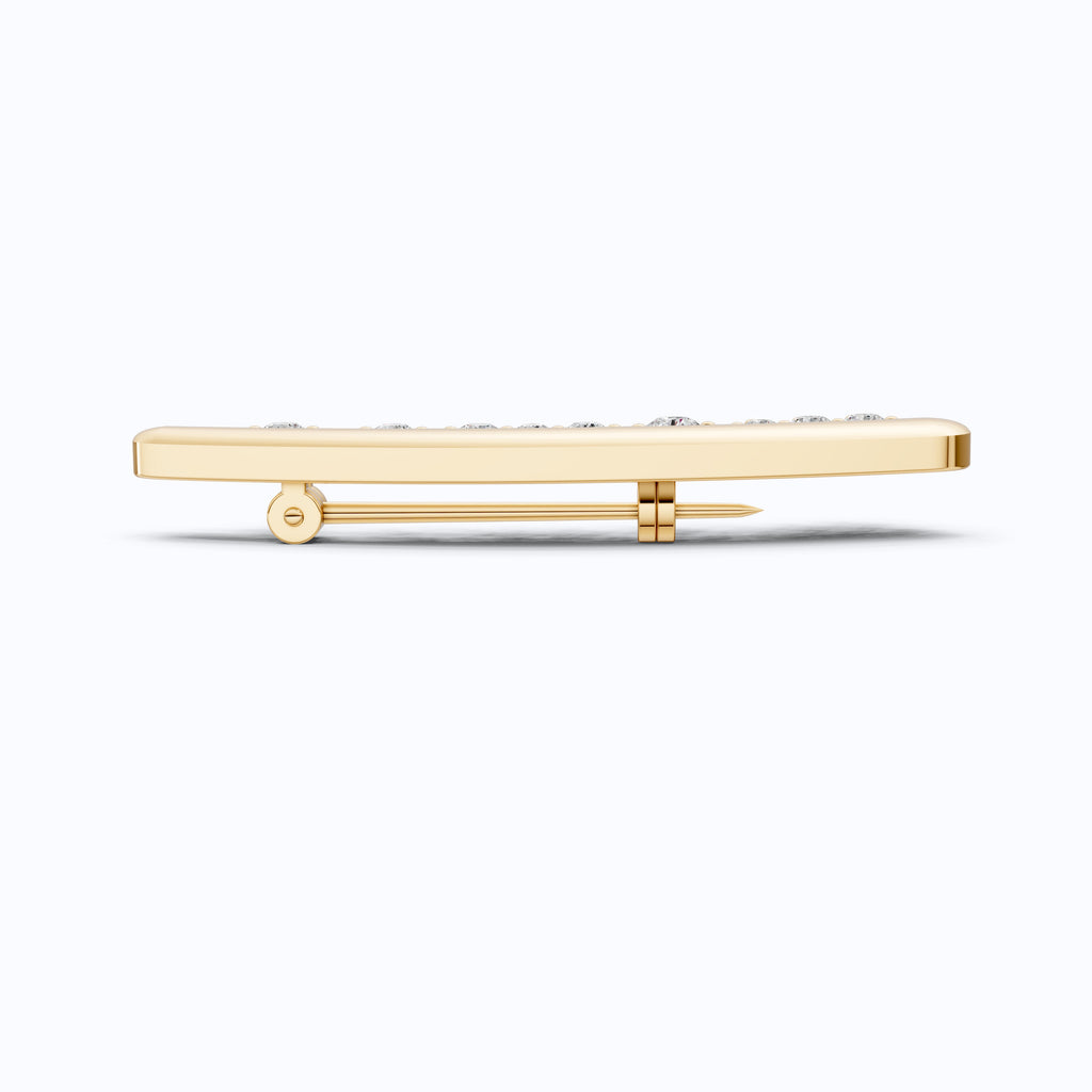Men's Gold Brooch with Diamonds, 14K Yellow Gold Curved Pin for Suit or Wedding, Luxury Gift for Him