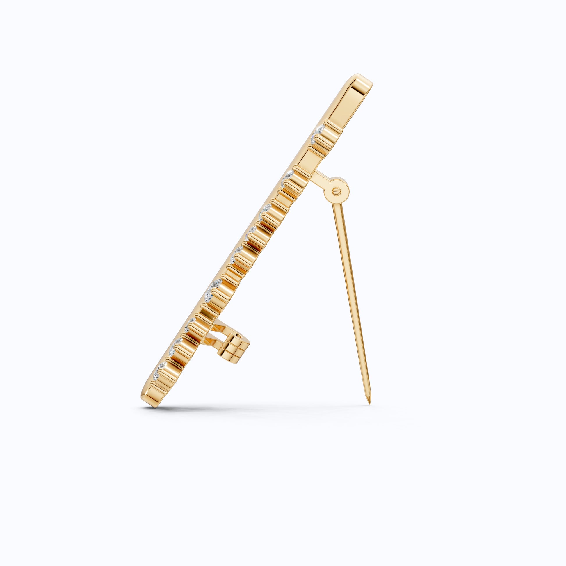 Men's Gold Brooch with Diamonds, 14K Yellow Gold Curved Pin for Suit or Wedding, Luxury Gift for Him