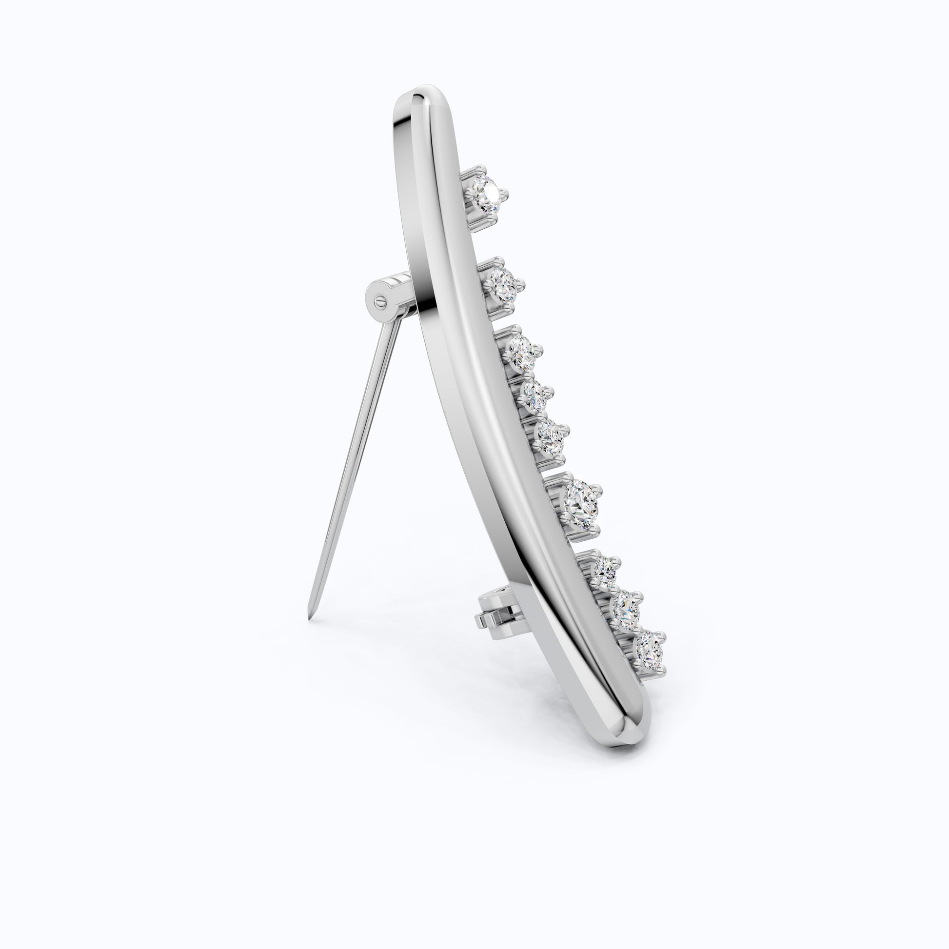 Men's Gold Brooch with Diamonds, 14K Yellow Gold Curved Pin for Suit or Wedding, Luxury Gift for Him