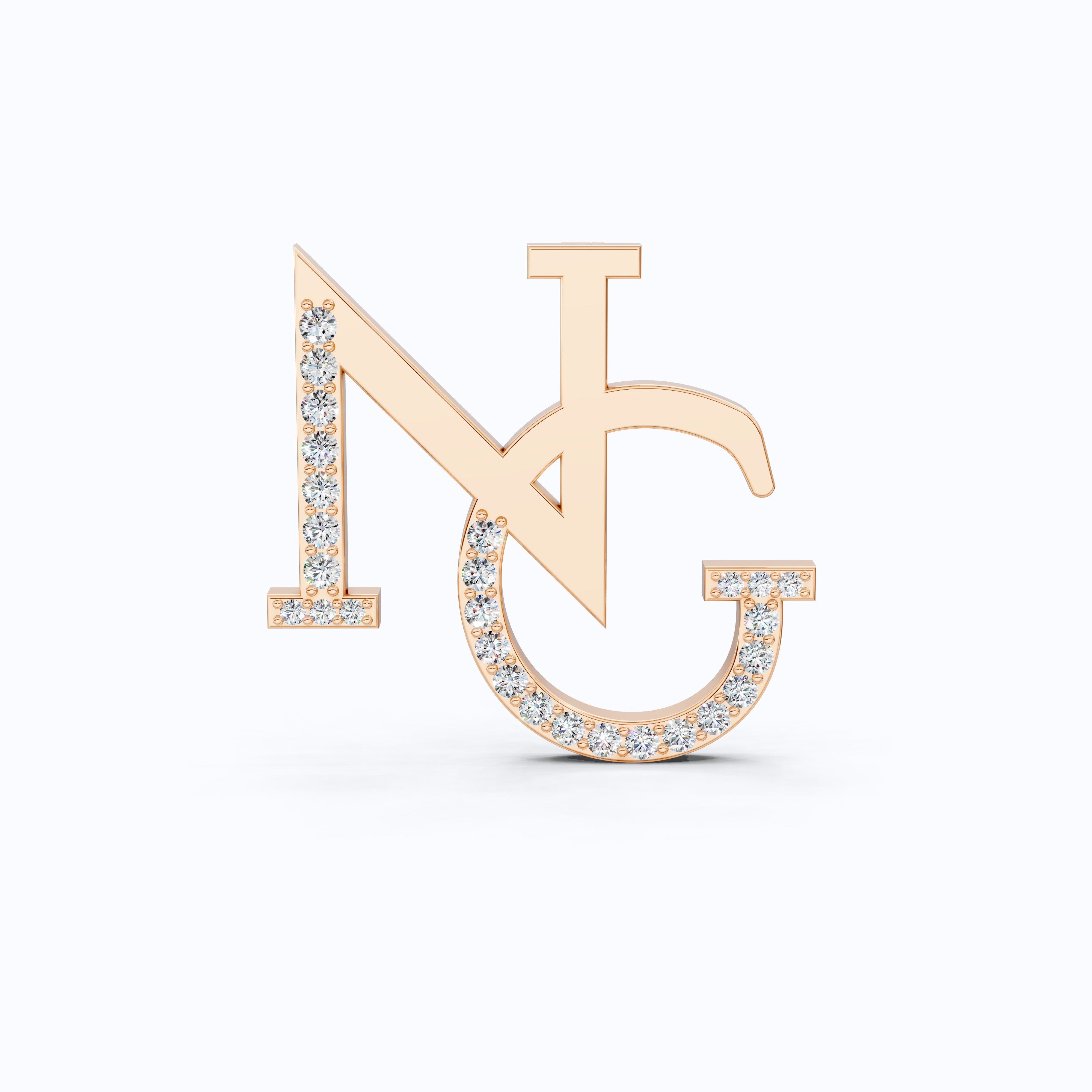 Custom Elegant NG Letter Diamond Brooch in 14K Rose Gold, Monogram Pin, Luxury Personalized Gift for Her/Him, Wedding Accessories