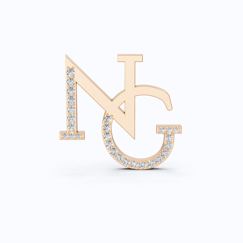 Custom Elegant NG Letter Diamond Brooch in 14K Rose Gold, Monogram Pin, Luxury Personalized Gift for Her/Him, Wedding Accessories