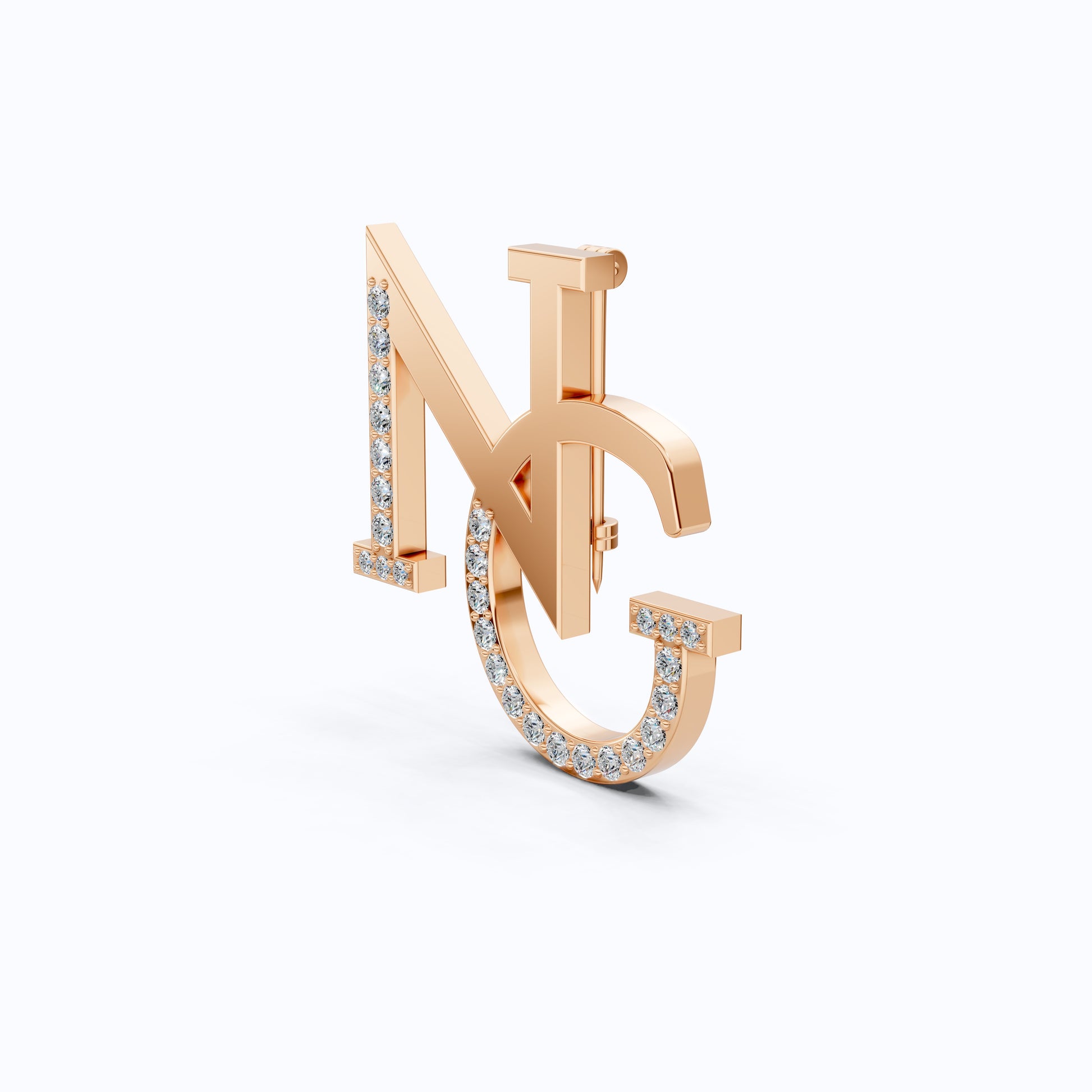 Custom Elegant NG Letter Diamond Brooch in 14K Rose Gold, Monogram Pin, Luxury Personalized Gift for Her/Him, Wedding Accessories
