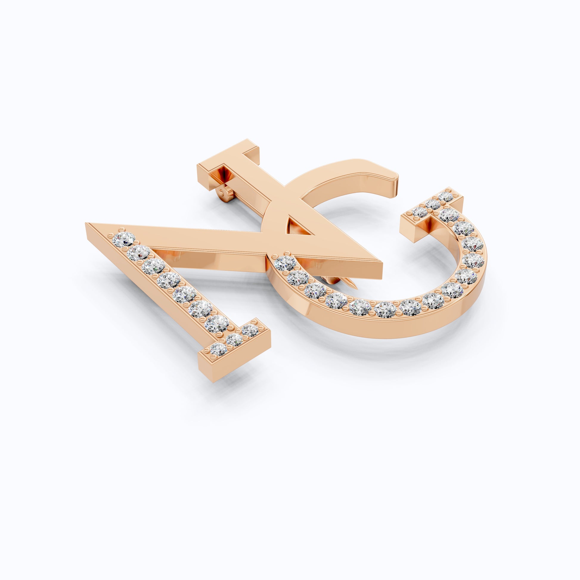 Custom Elegant NG Letter Diamond Brooch in 14K Rose Gold, Monogram Pin, Luxury Personalized Gift for Her/Him, Wedding Accessories