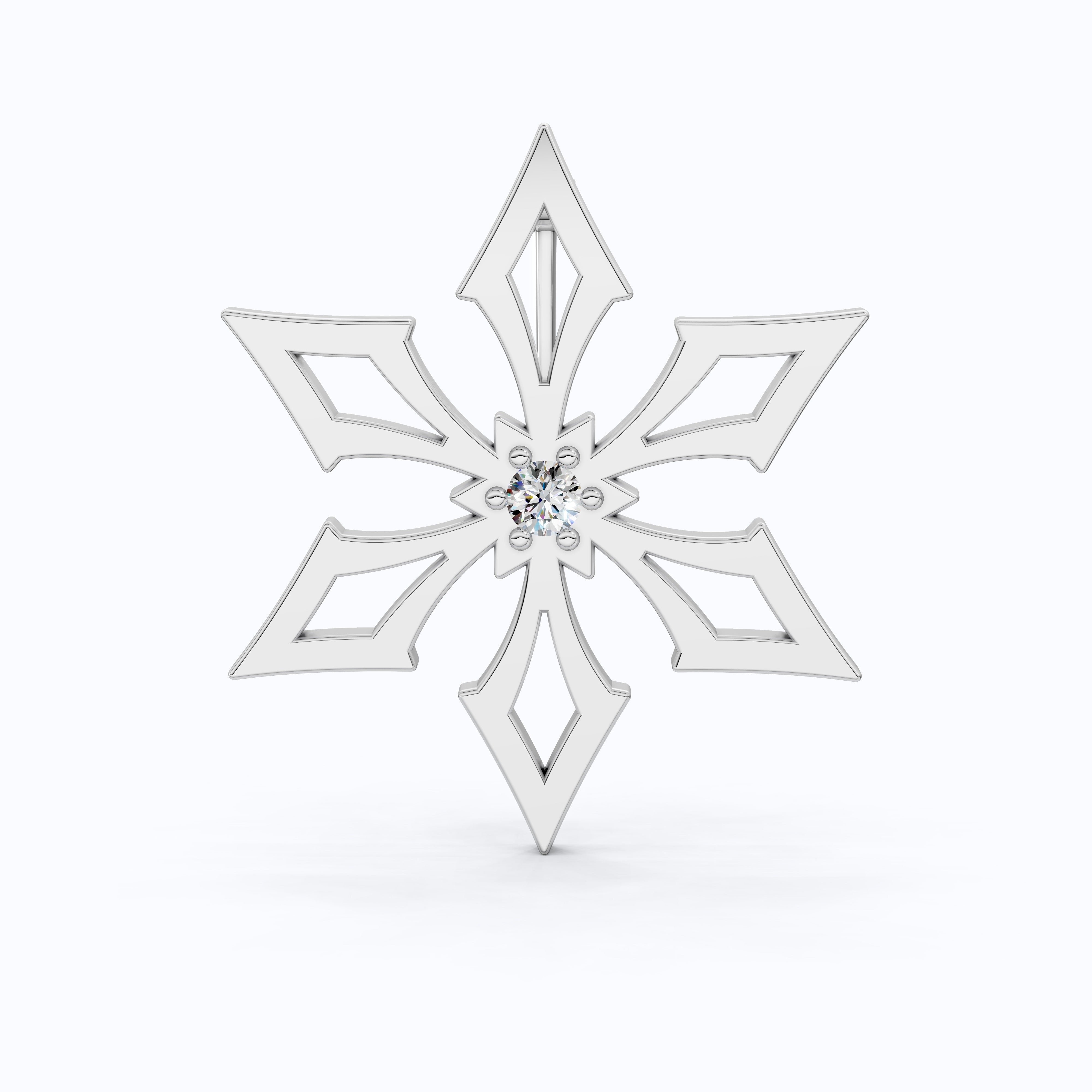 Trendy Snowflake Diamond Brooch in 14K White Gold, Modern Winter Star Jewelry, Gift for Her, Handmade Bridal Accessory, Geometric Brooch Gift