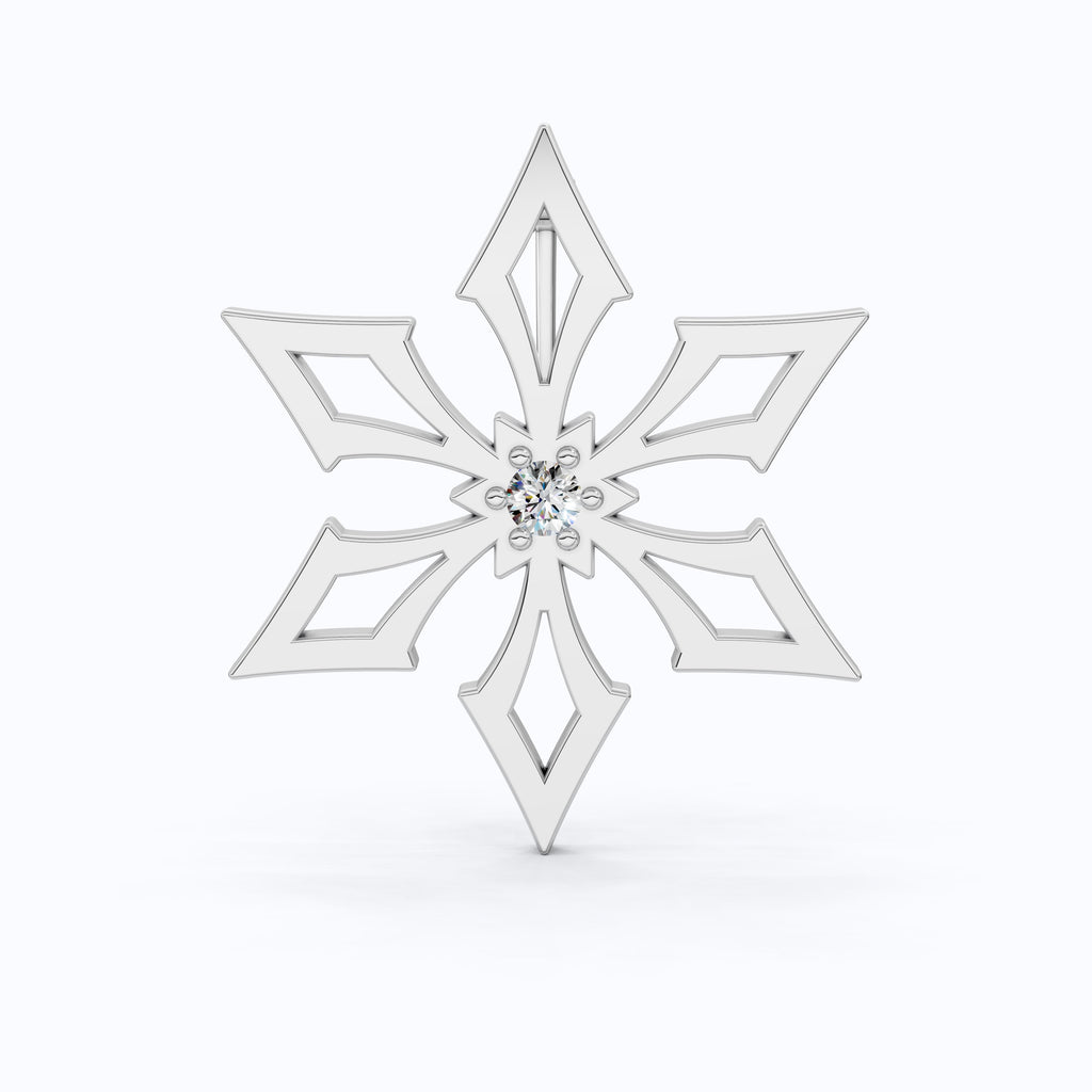 Trendy Snowflake Diamond Brooch in 14K White Gold, Modern Winter Star Jewelry, Gift for Her, Handmade Bridal Accessory, Geometric Brooch Gift