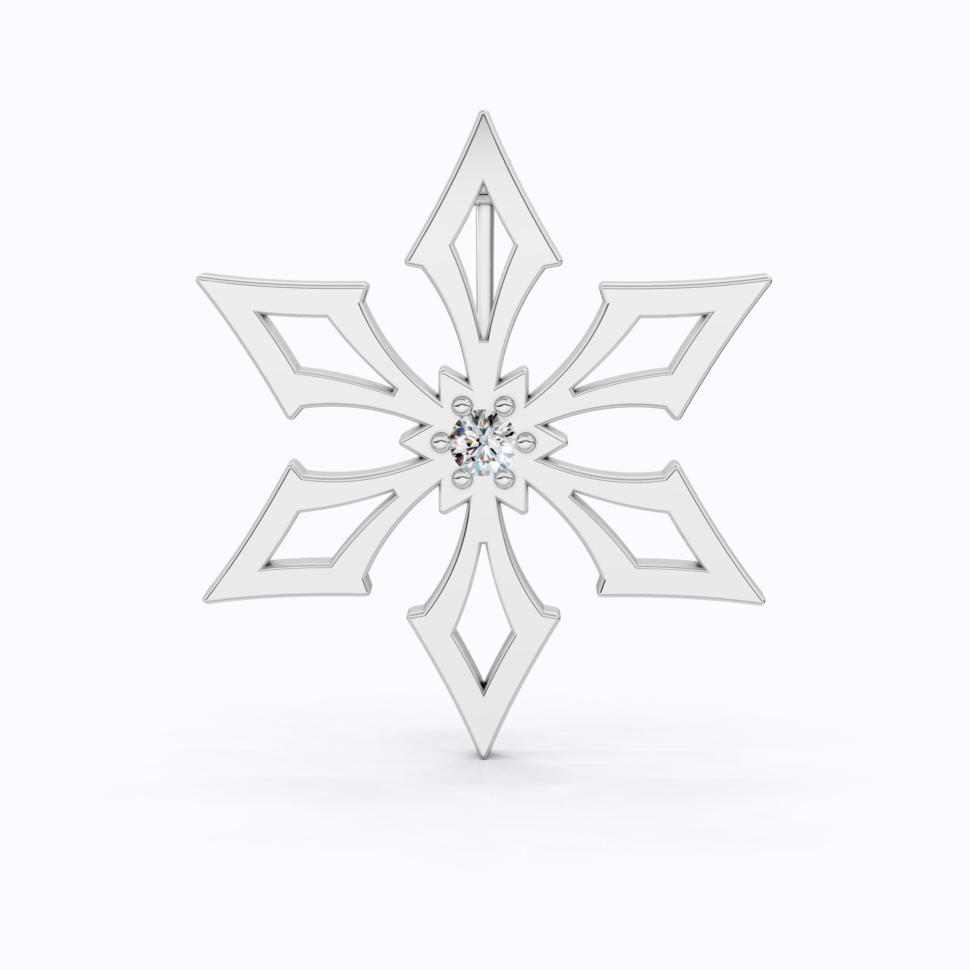 Trendy Snowflake Diamond Brooch in 14K White Gold, Modern Winter Star Jewelry, Gift for Her, Handmade Bridal Accessory, Geometric Brooch Gift