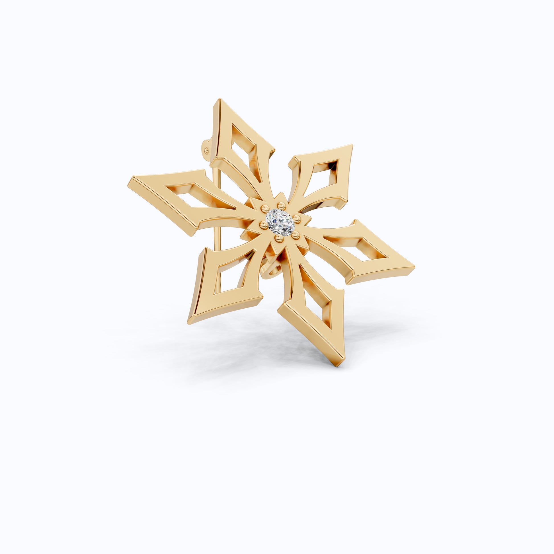 Trendy Snowflake Diamond Brooch in 14K White Gold, Modern Winter Star Jewelry, Gift for Her, Handmade Bridal Accessory, Geometric Brooch Gift