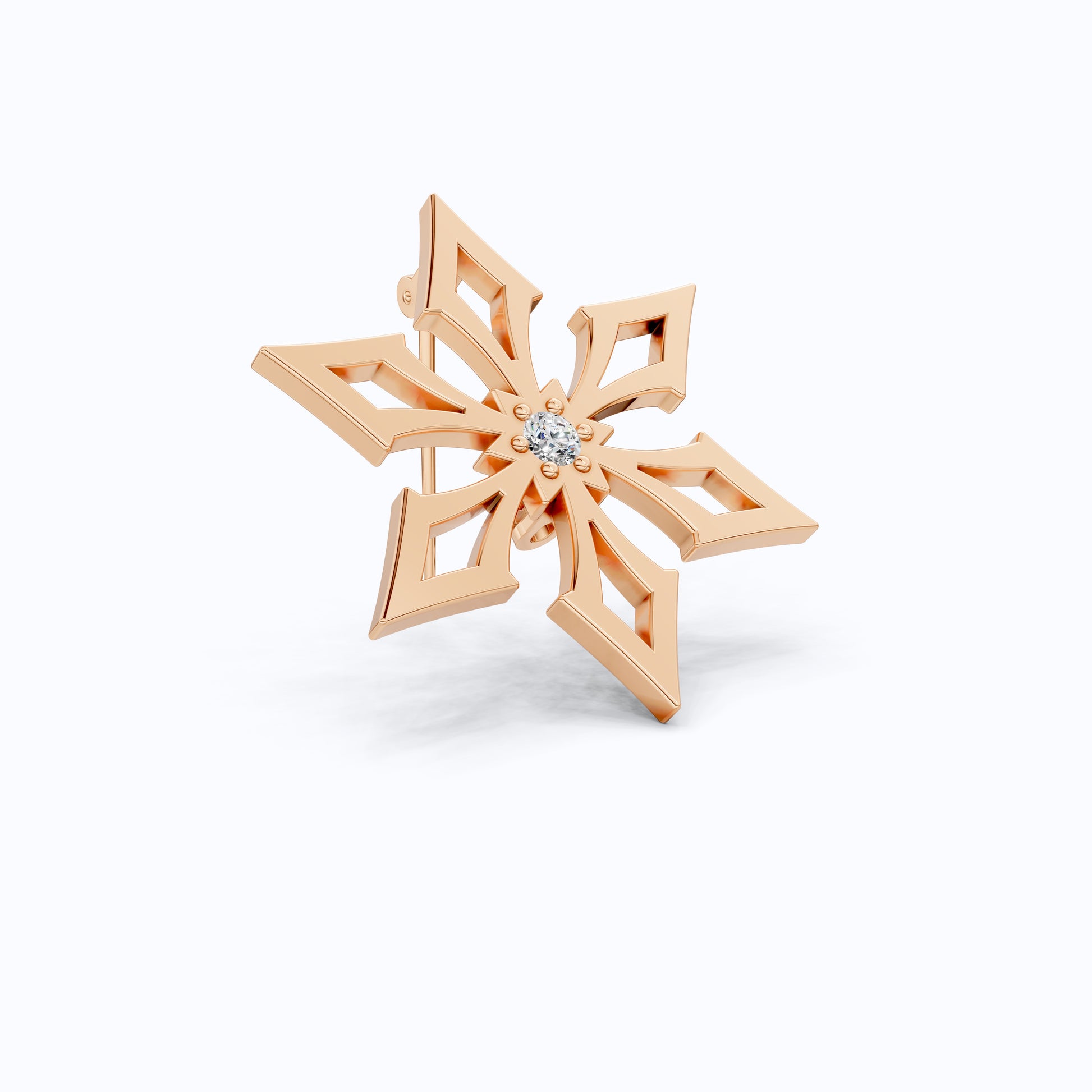 Trendy Snowflake Diamond Brooch in 14K White Gold, Modern Winter Star Jewelry, Gift for Her, Handmade Bridal Accessory, Geometric Brooch Gift