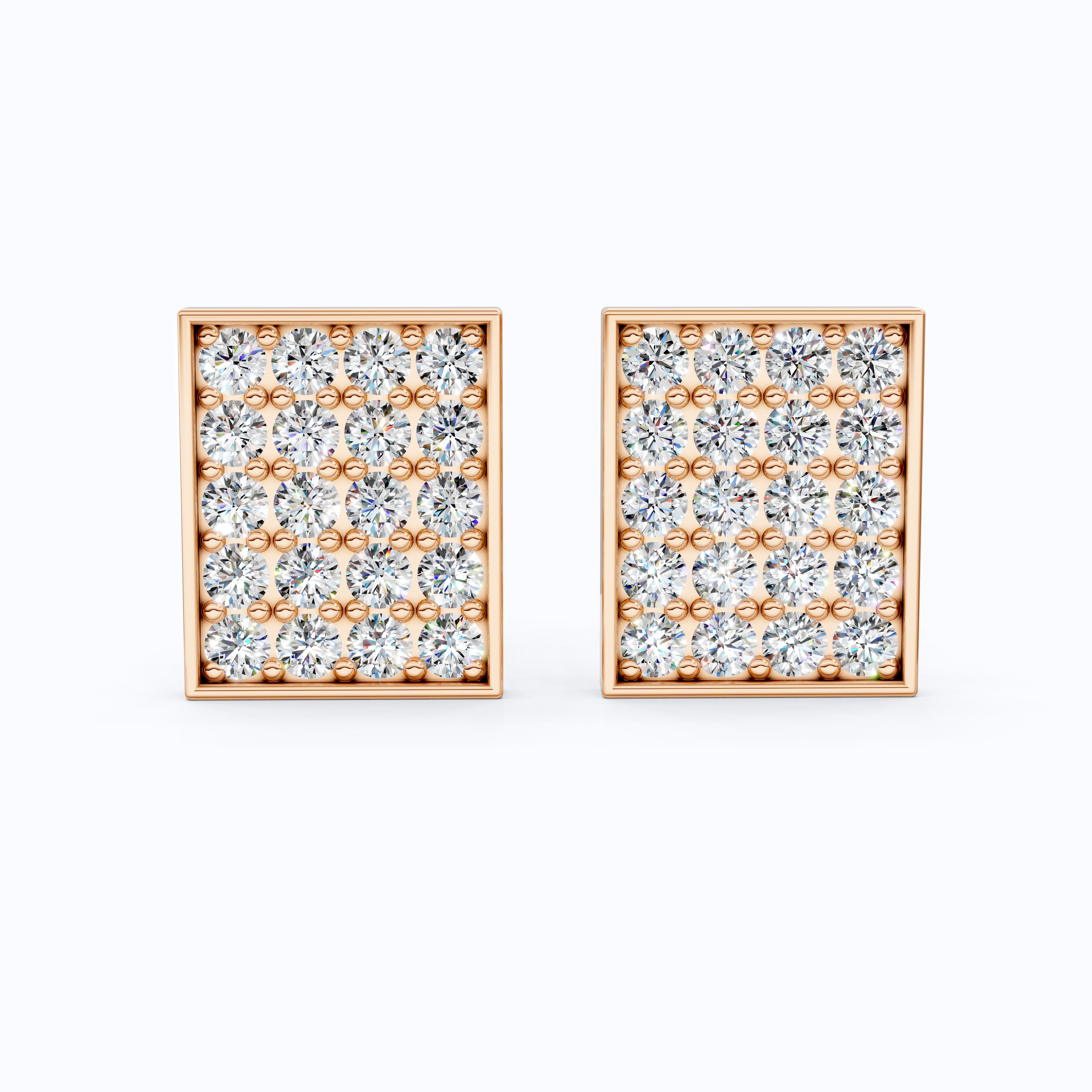 Lab Diamond Rectangular Cufflinks – 14K Rose Gold, Handmade Fine Jewelry, Wedding Gift for Groom