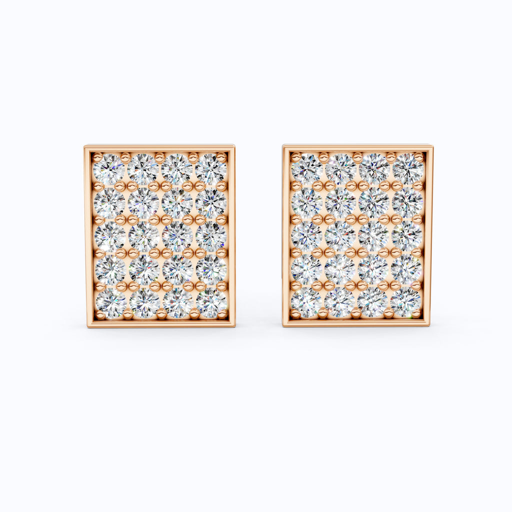 Lab Diamond Rectangular Cufflinks – 14K Rose Gold, Handmade Fine Jewelry, Wedding Gift for Groom