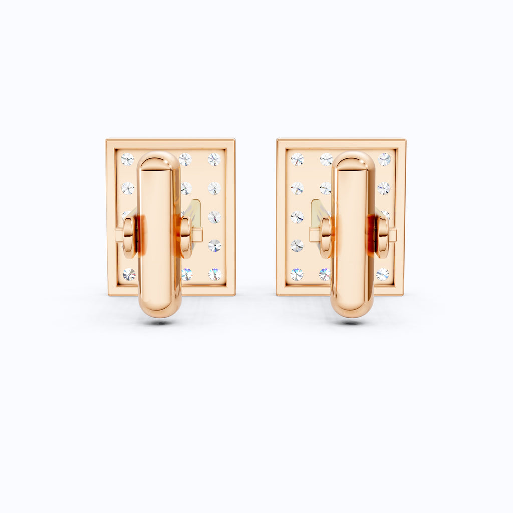 Lab Diamond Rectangular Cufflinks – 14K Rose Gold, Handmade Fine Jewelry, Wedding Gift for Groom
