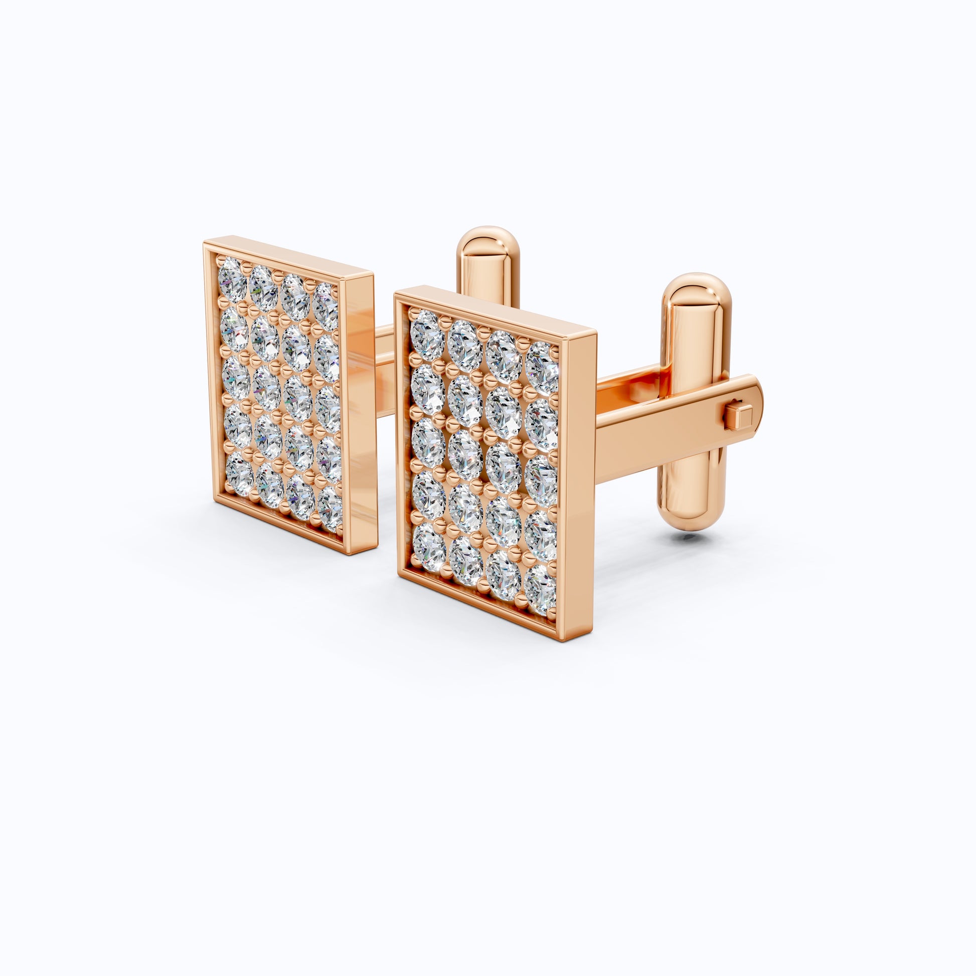 Lab Diamond Rectangular Cufflinks – 14K Rose Gold, Handmade Fine Jewelry, Wedding Gift for Groom