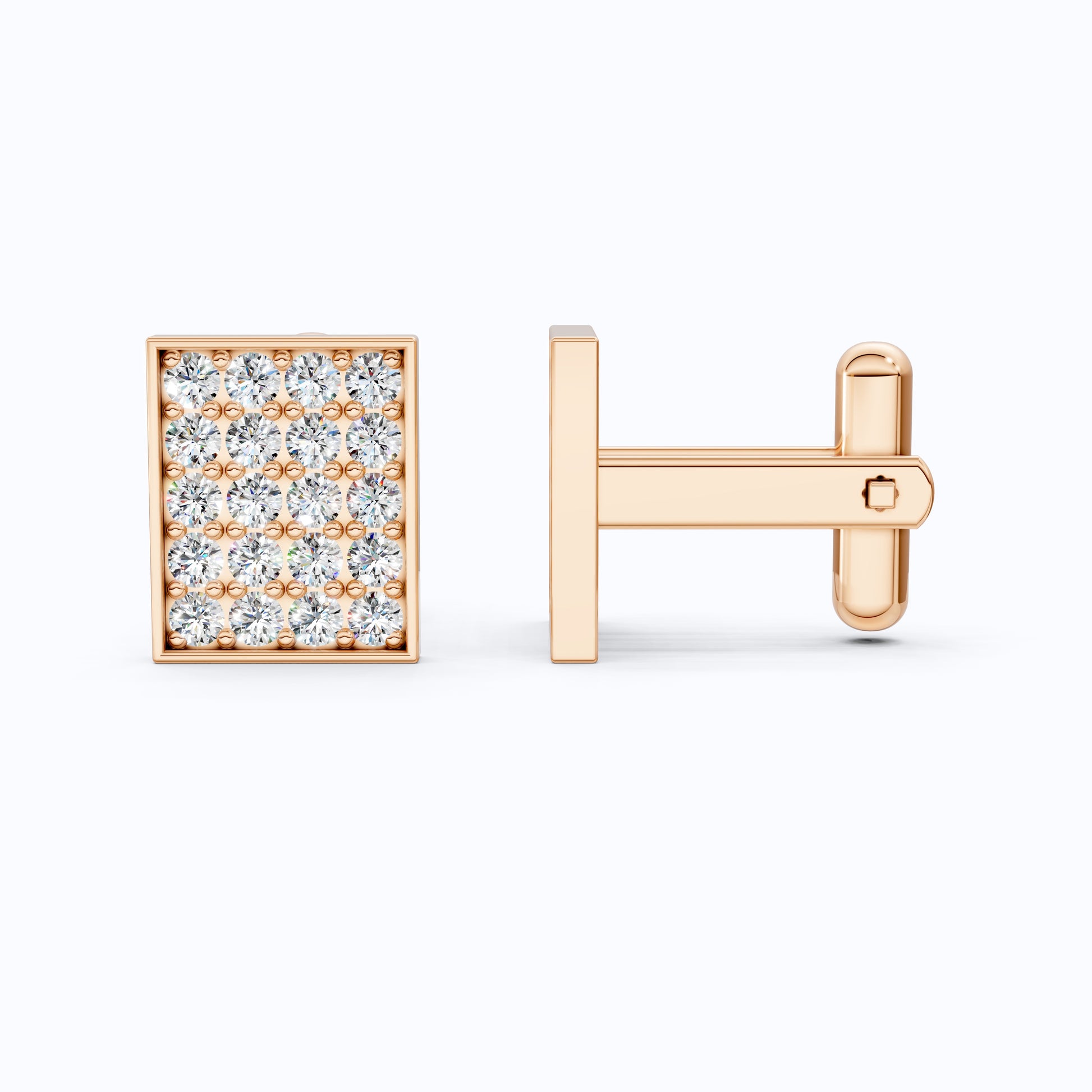 Lab Diamond Rectangular Cufflinks – 14K Rose Gold, Handmade Fine Jewelry, Wedding Gift for Groom