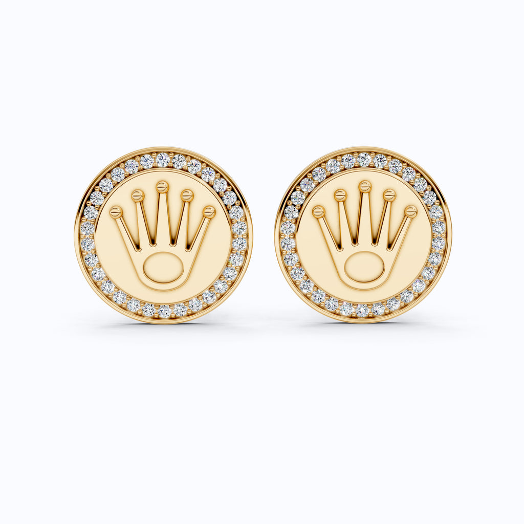 Crown Motif Diamond Cufflinks 14K Solid Gold, 0.48 TCW Lab Diamonds, Designer Men's Accessory, Luxury Gift for Him, Wedding Gift