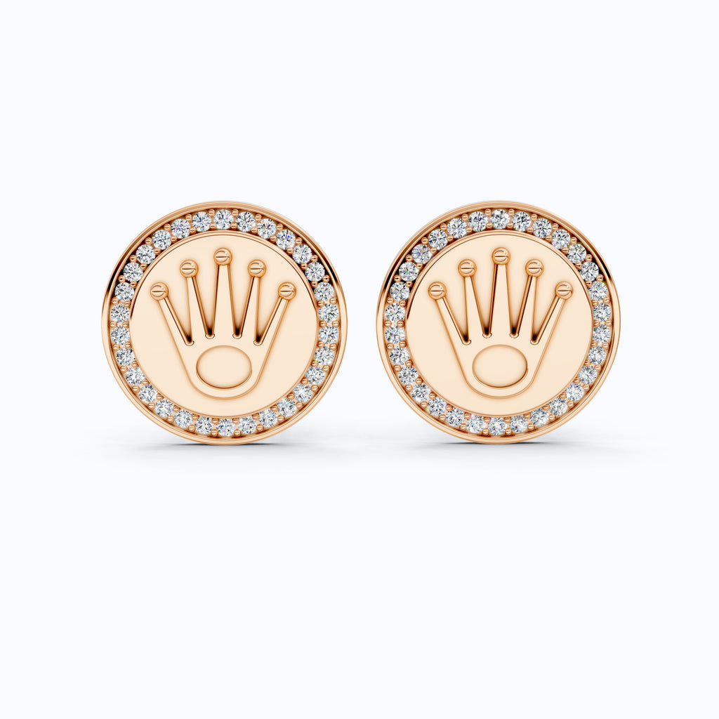 Crown Motif Diamond Cufflinks 14K Solid Gold, 0.48 TCW Lab Diamonds, Designer Men's Accessory, Luxury Gift for Him, Wedding Gift