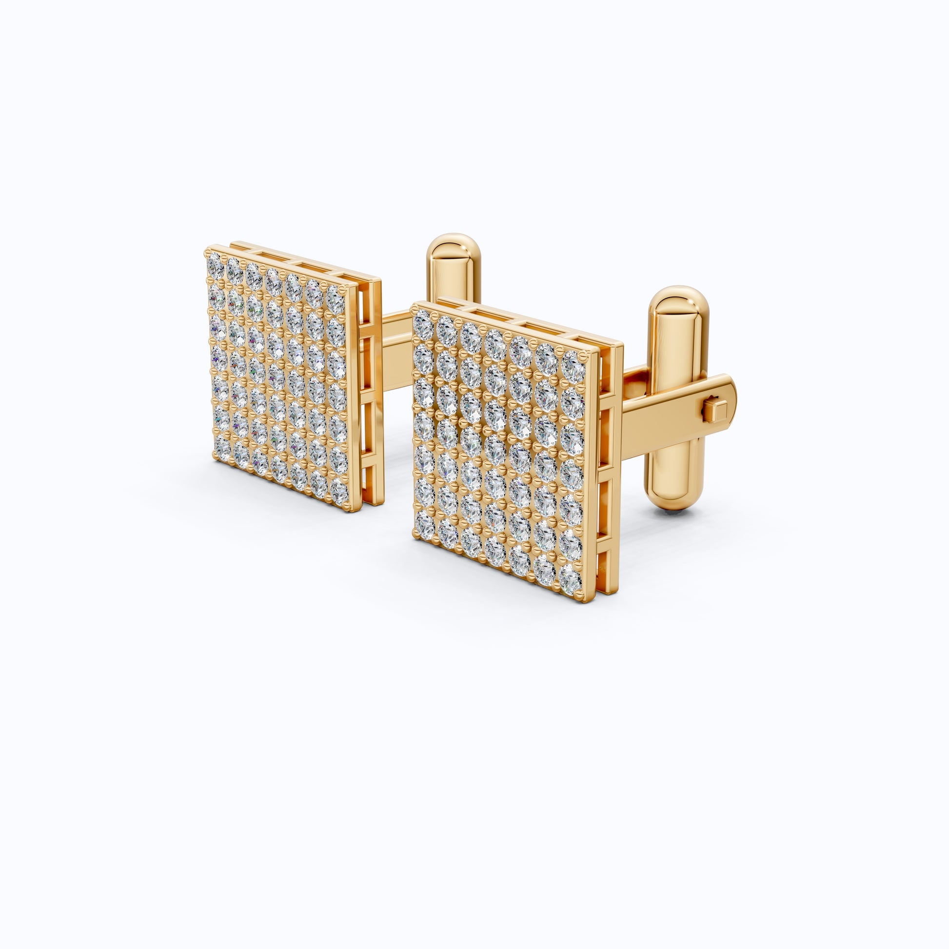Cluster Square Lab Diamond Cufflinks in 14K Yellow Gold, Handmade Groom Gift, Luxury Wedding Accessory, Elegant Fine Jewelry