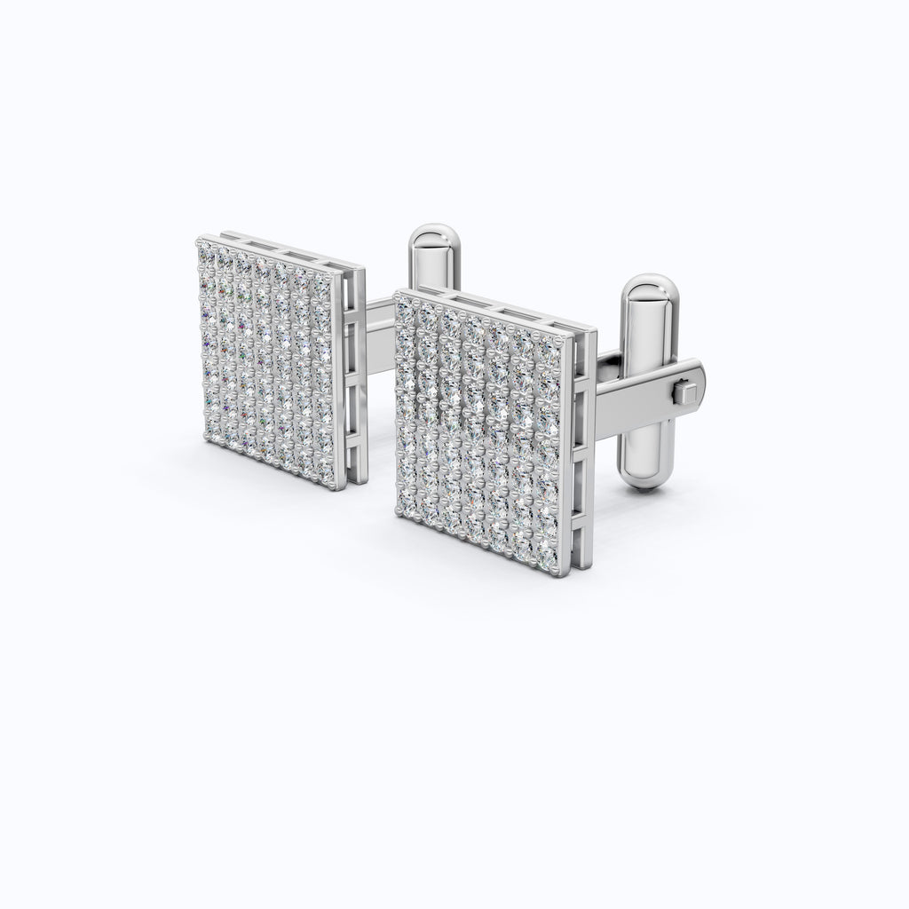 Cluster Square Lab Diamond Cufflinks in 14K Yellow Gold, Handmade Groom Gift, Luxury Wedding Accessory, Elegant Fine Jewelry