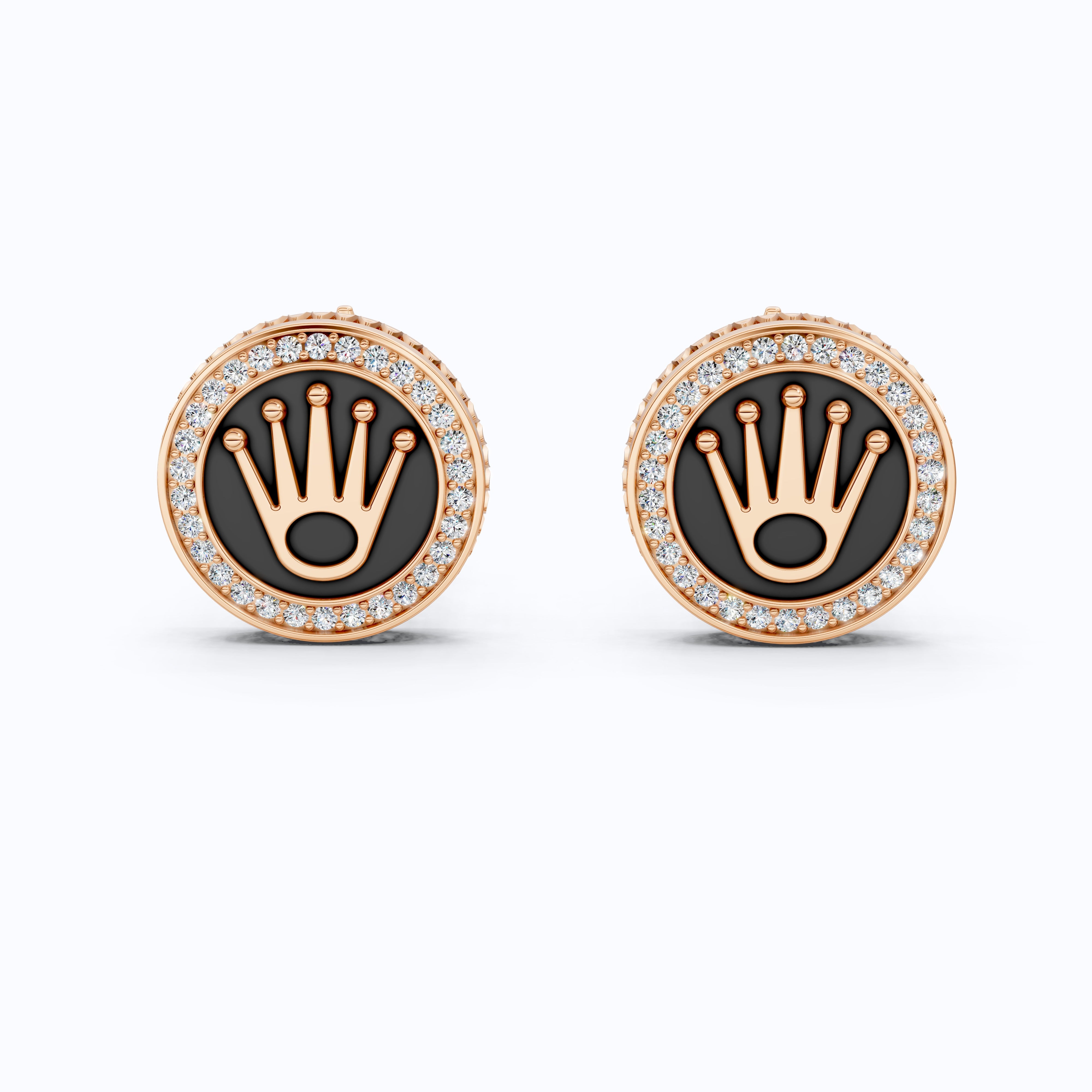 14K White Gold Enamel Cufflinks – Crown Logo, 0.48 TCW Lab Diamond Halo Cufflinks, Handmade Groom Gift, Luxury Men’s Jewelry
