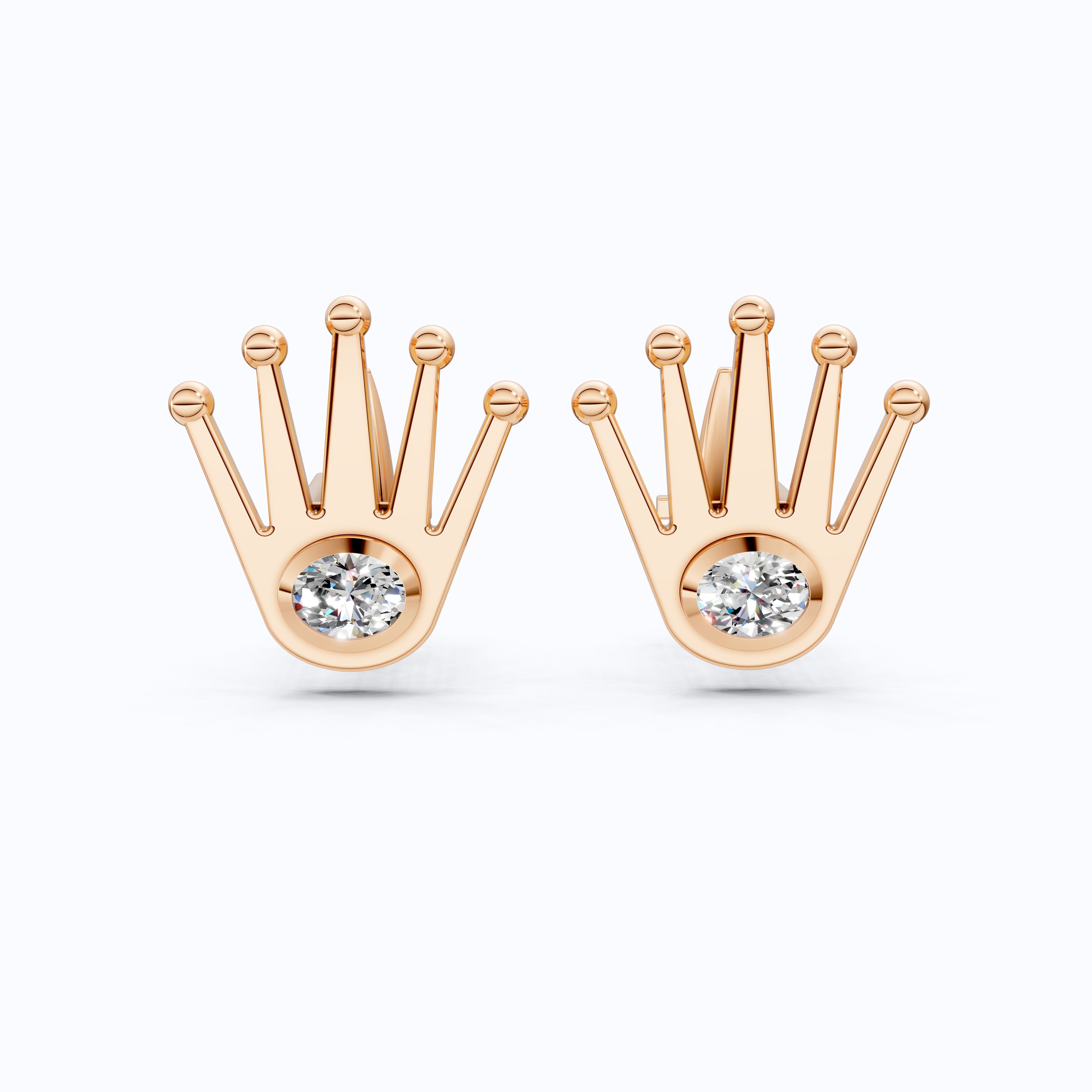 Crown Design Cufflinks in 14K Rose Gold, 0.42 TCW Oval Cut Lab Diamonds, Royal-Inspired Handmade Gift, Fine Jewelry for Him