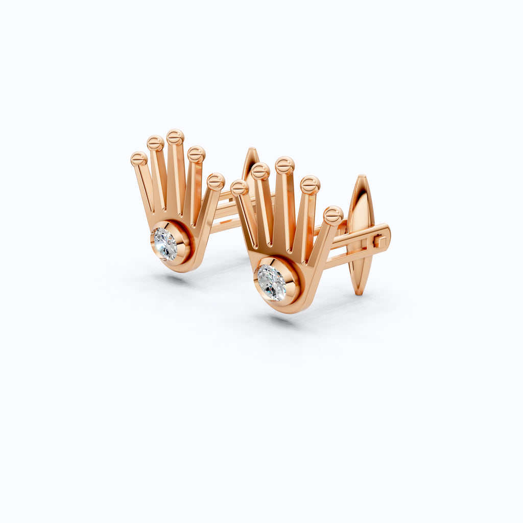 Crown Design Cufflinks in 14K Rose Gold, 0.42 TCW Oval Cut Lab Diamonds, Royal-Inspired Handmade Gift, Fine Jewelry for Him