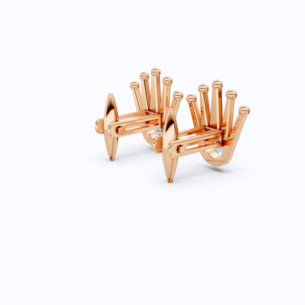 Crown Design Cufflinks in 14K Rose Gold, 0.42 TCW Oval Cut Lab Diamonds, Royal-Inspired Handmade Gift, Fine Jewelry for Him