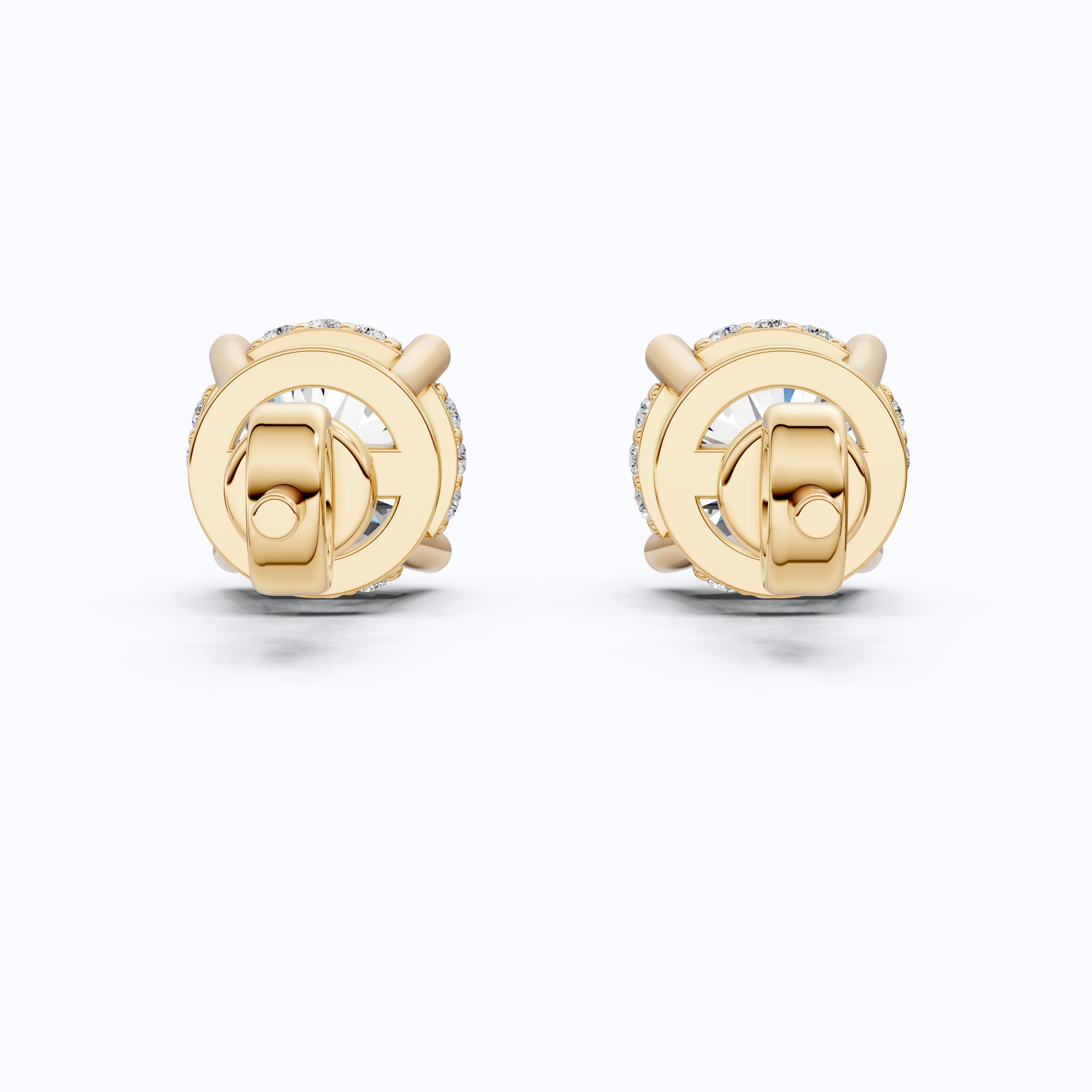 Morden Hidden Halo Wedding Stud Earrings in 14K Yellow Gold, 1.07 TCW Round Cut Lab Created Diamonds, Birthday Gift For Women, Handmade Jewelry