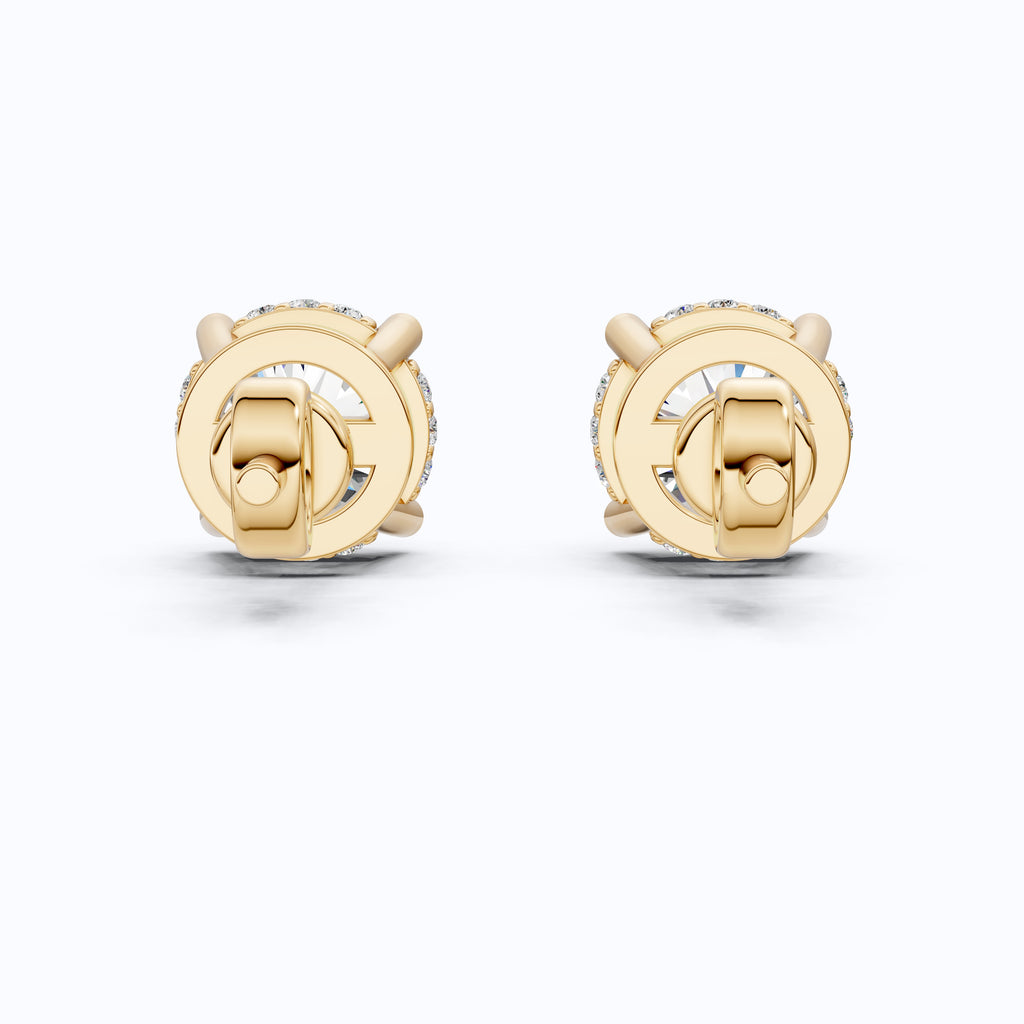 Morden Hidden Halo Wedding Stud Earrings in 14K Yellow Gold, 1.07 TCW Round Cut Lab Created Diamonds, Birthday Gift For Women, Handmade Jewelry