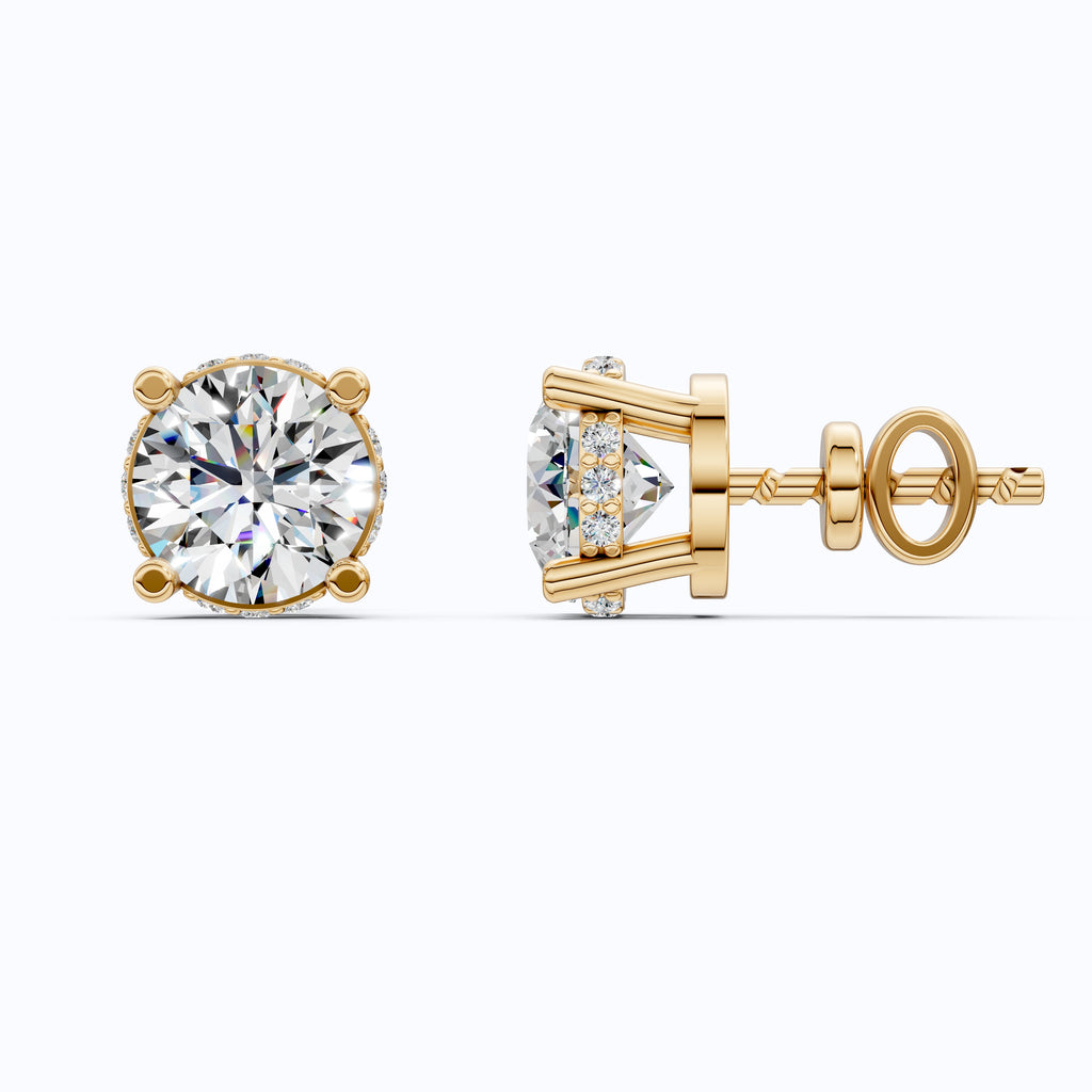 Morden Hidden Halo Wedding Stud Earrings in 14K Yellow Gold, 1.07 TCW Round Cut Lab Created Diamonds, Birthday Gift For Women, Handmade Jewelry