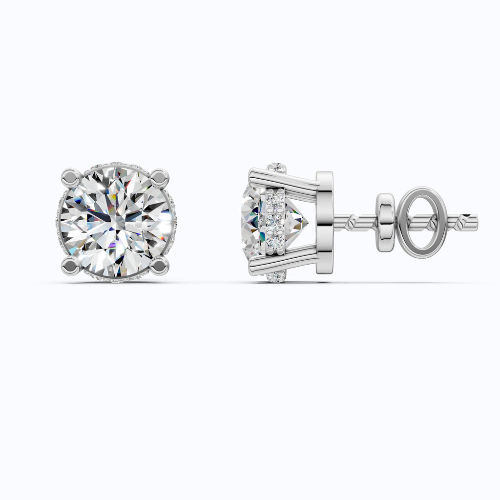 Morden Hidden Halo Wedding Stud Earrings in 14K Yellow Gold, 1.07 TCW Round Cut Lab Created Diamonds, Birthday Gift For Women, Handmade Jewelry