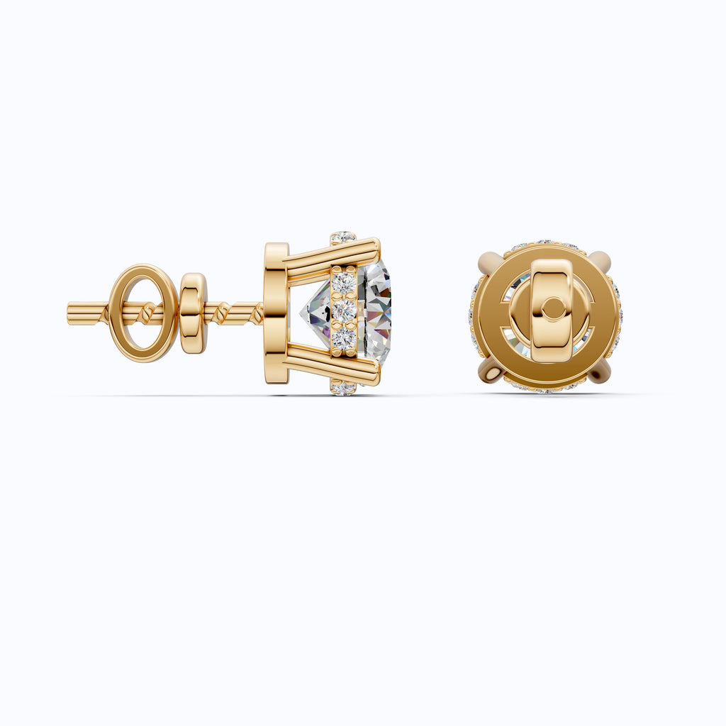 Morden Hidden Halo Wedding Stud Earrings in 14K Yellow Gold, 1.07 TCW Round Cut Lab Created Diamonds, Birthday Gift For Women, Handmade Jewelry