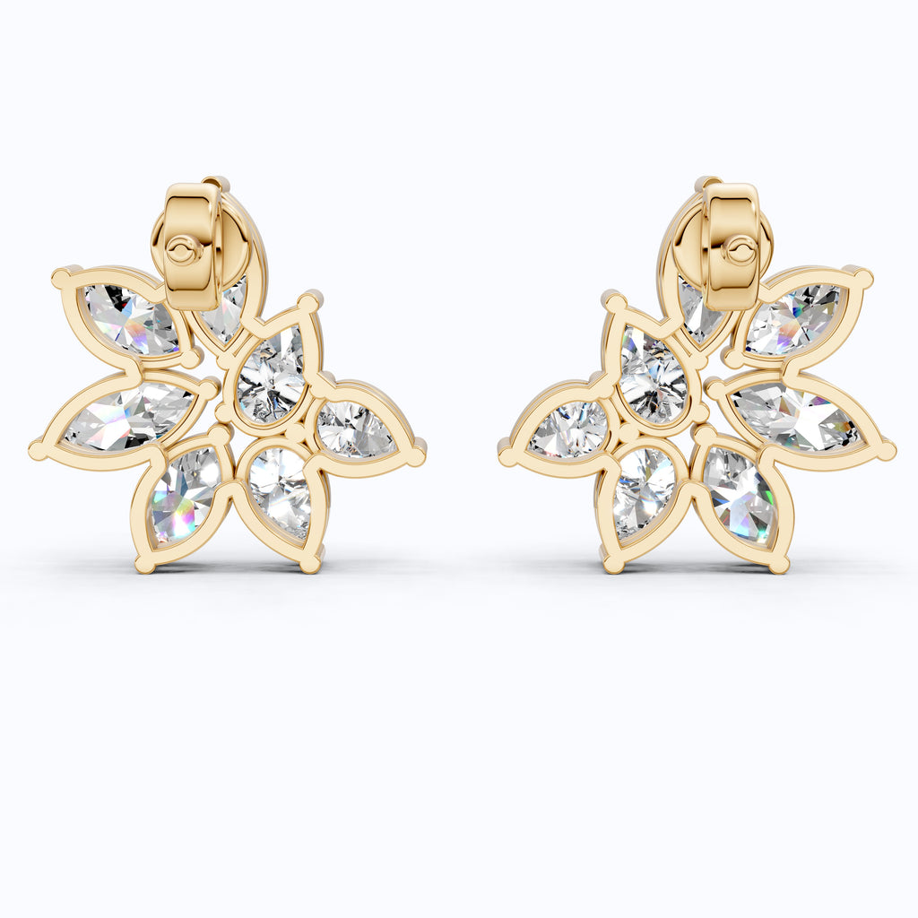 Elegant Floral Cluster Design Wedding Earrings in 14k Solid Gold, 3.22 TCW Marquise/Pear Cut Lab Created Diamonds, Anniversary Gift For Her, Handmade Jewelry