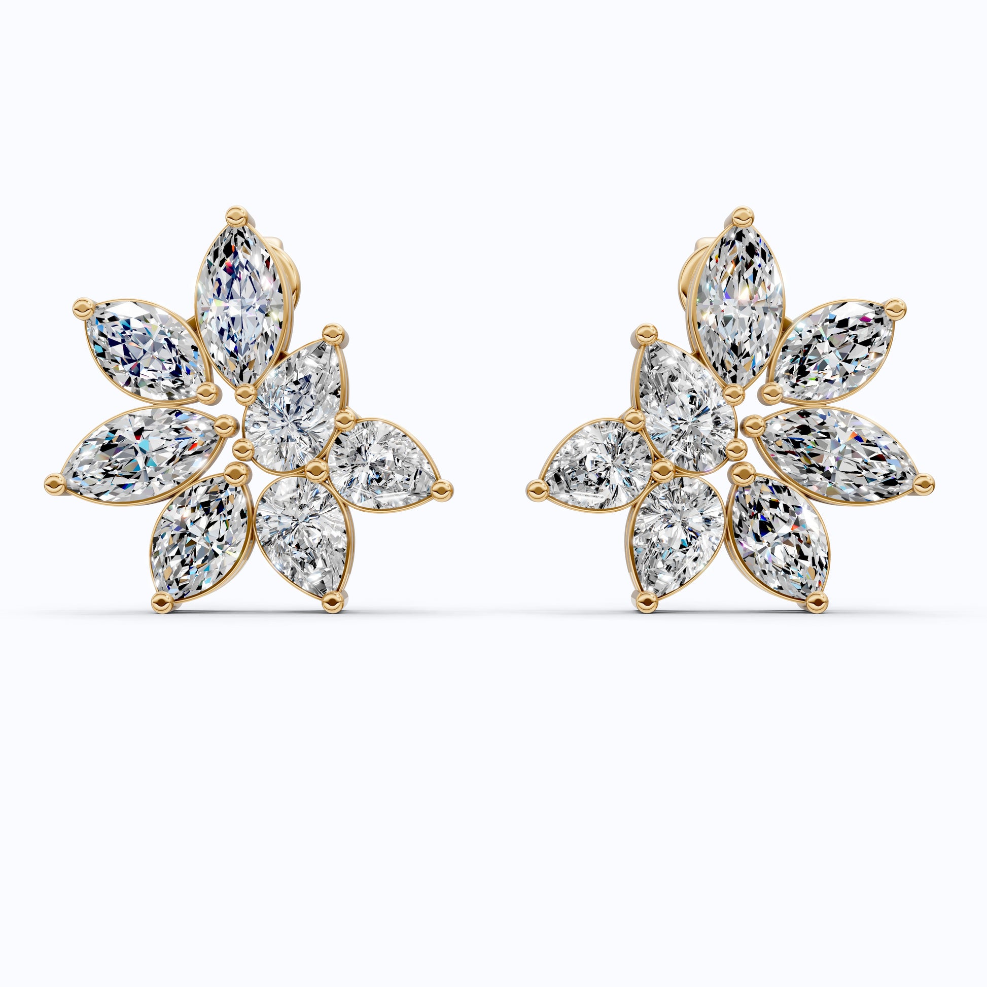 Elegant Floral Cluster Design Wedding Earrings in 14k Solid Gold, 3.22 TCW Marquise/Pear Cut Lab Created Diamonds, Anniversary Gift For Her, Handmade Jewelry