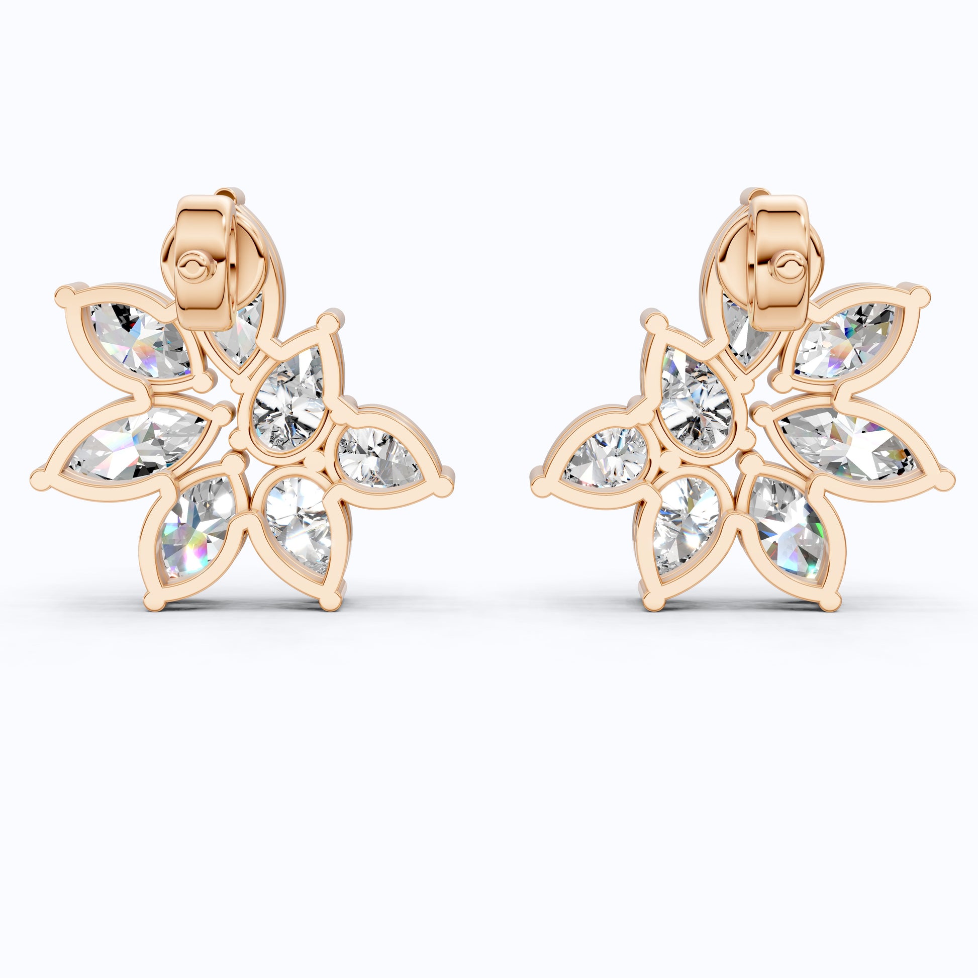 Elegant Floral Cluster Design Wedding Earrings in 14k Solid Gold, 3.22 TCW Marquise/Pear Cut Lab Created Diamonds, Anniversary Gift For Her, Handmade Jewelry