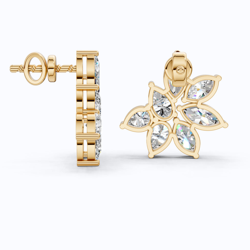 Elegant Floral Cluster Design Wedding Earrings in 14k Solid Gold, 3.22 TCW Marquise/Pear Cut Lab Created Diamonds, Anniversary Gift For Her, Handmade Jewelry